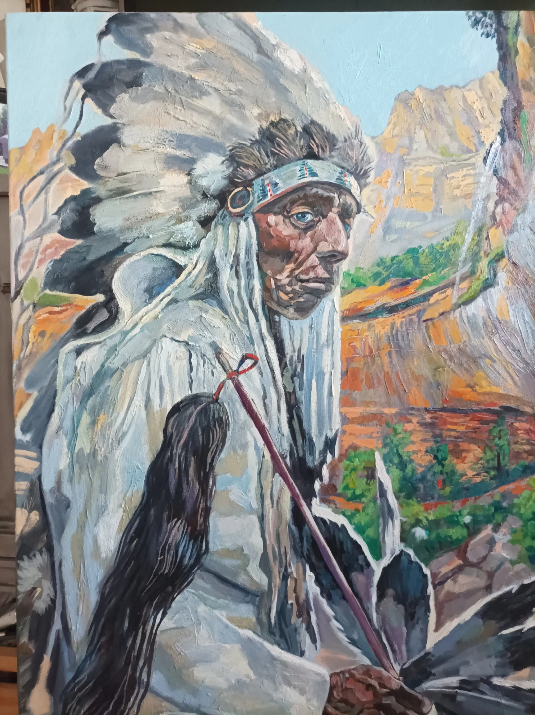 Vintage Painting of Indigenous Man - photo 2