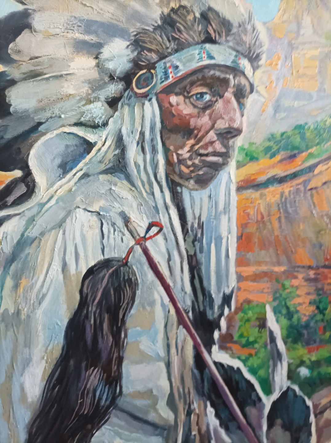 Vintage Painting of Indigenous Man - photo 5