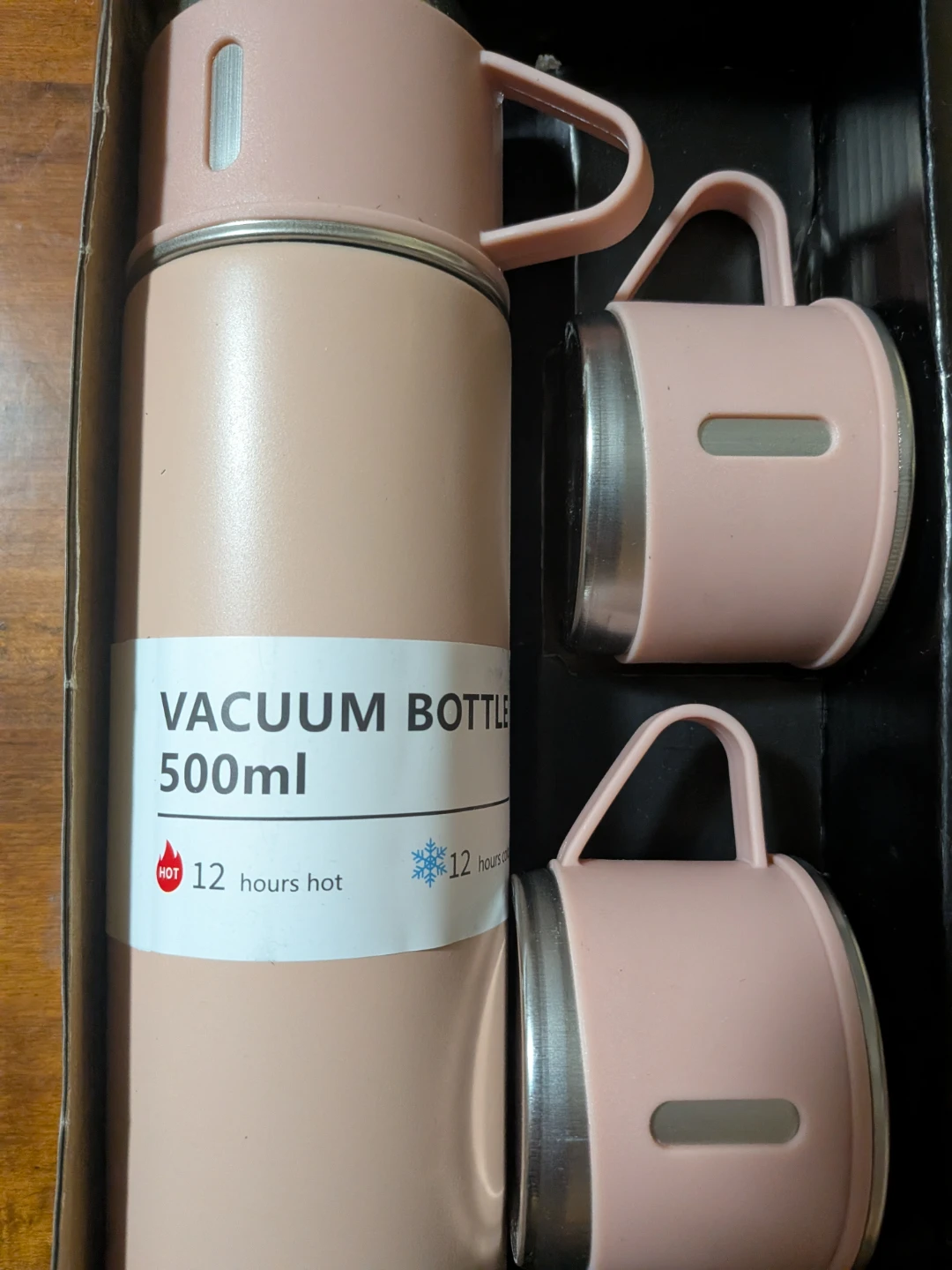 Pink Vacuum Bottle With 2 Mugs 500ml