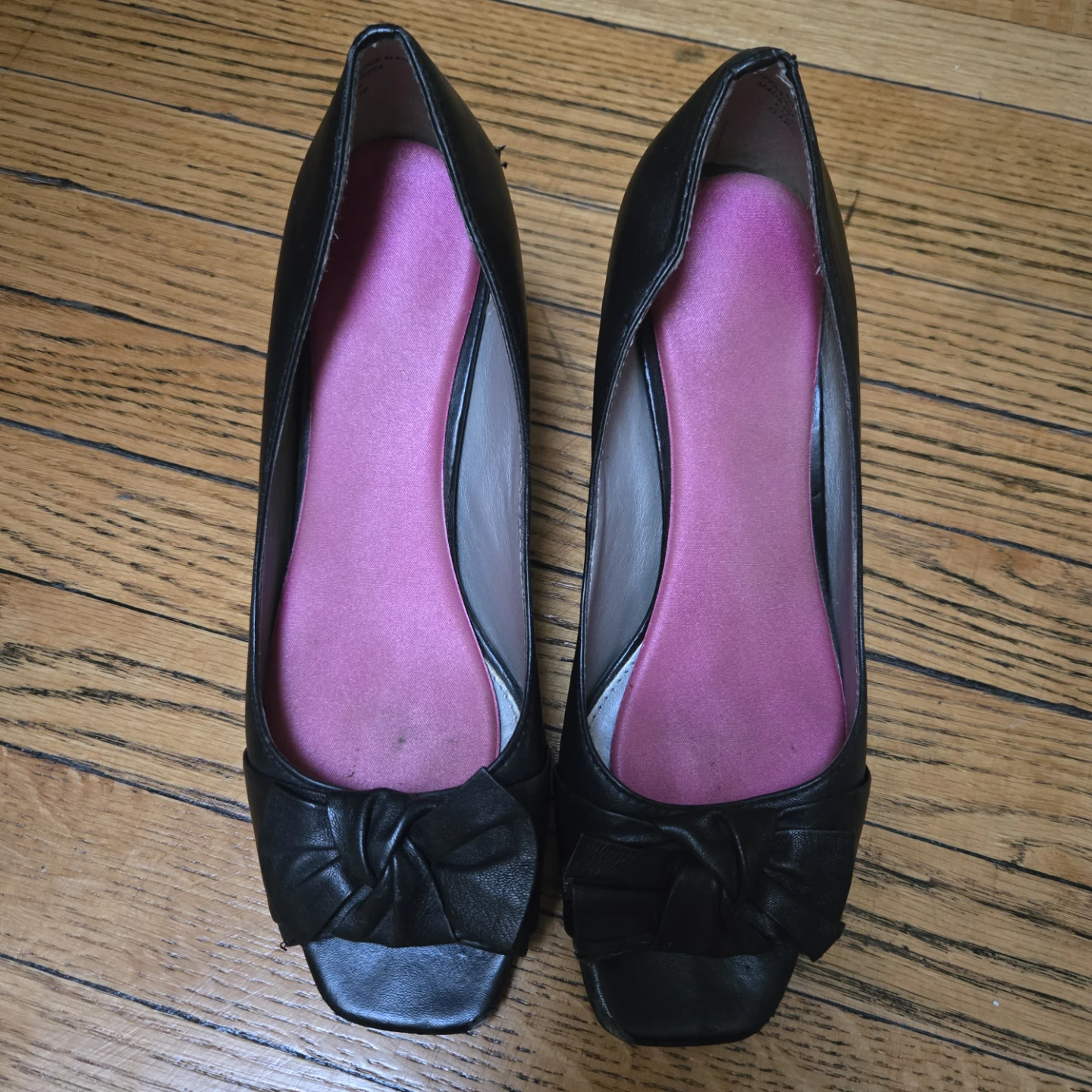 Black Peep-Toe Heels with Bow Accent