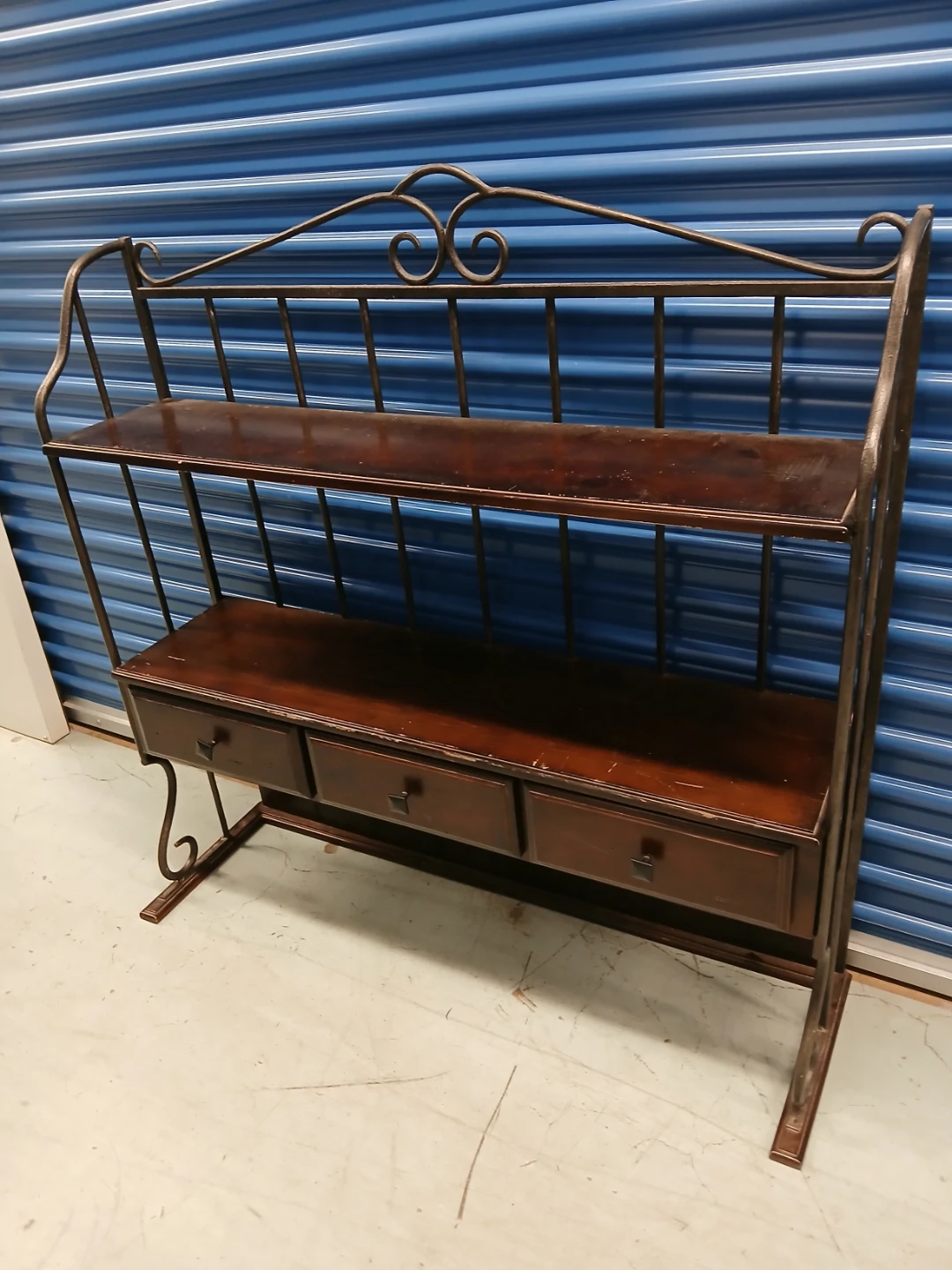Vintage Metal and Wood Baker's Rack Shelf with Drawers - photo 2