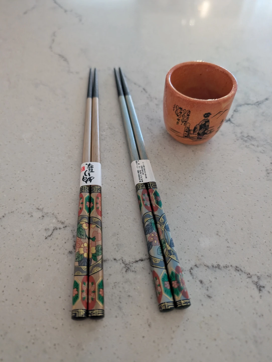 Decorative Chopsticks Set with Small Ceramic Cup