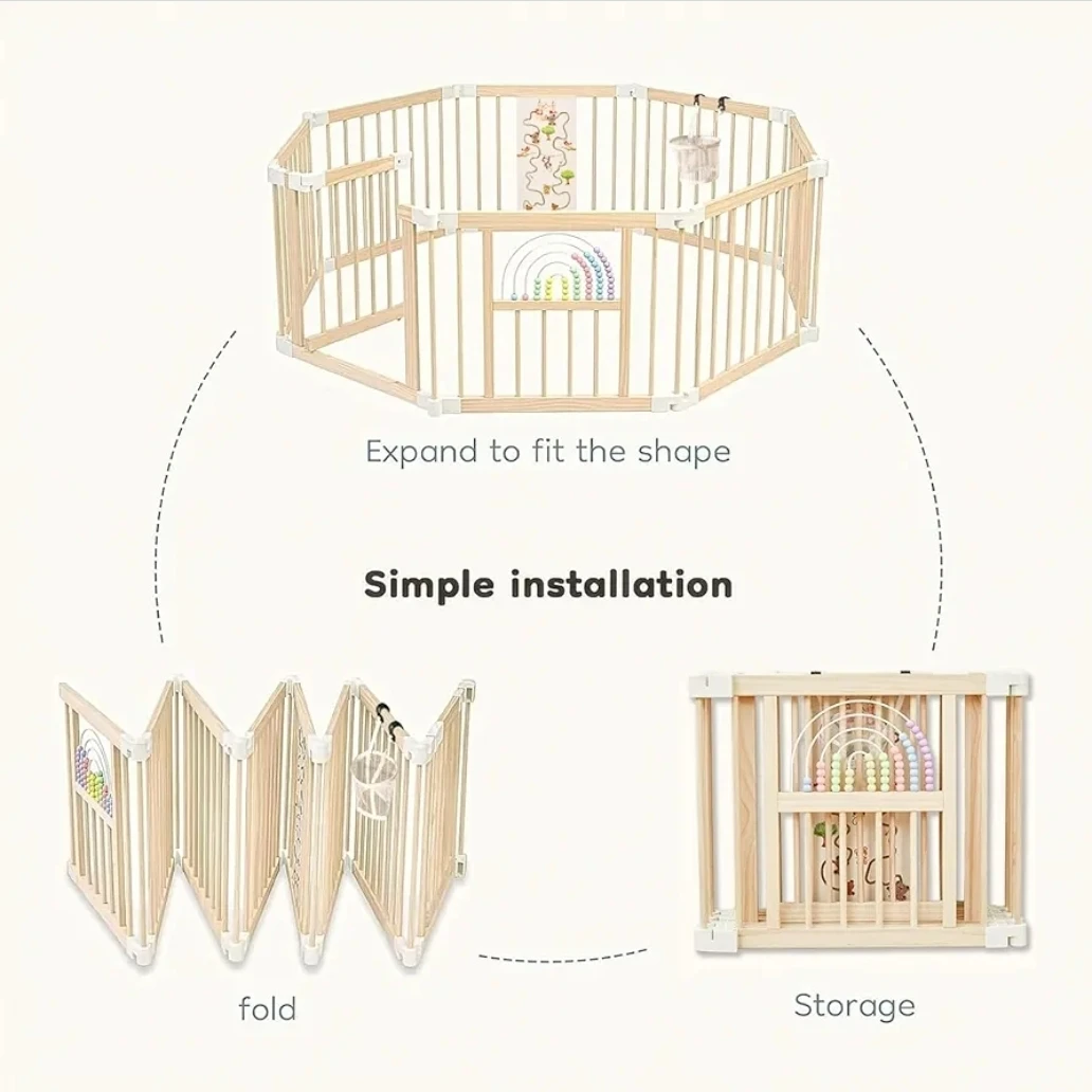Wooden Baby Playpen, for babies and toddlers,Foldable with gate - photo 5