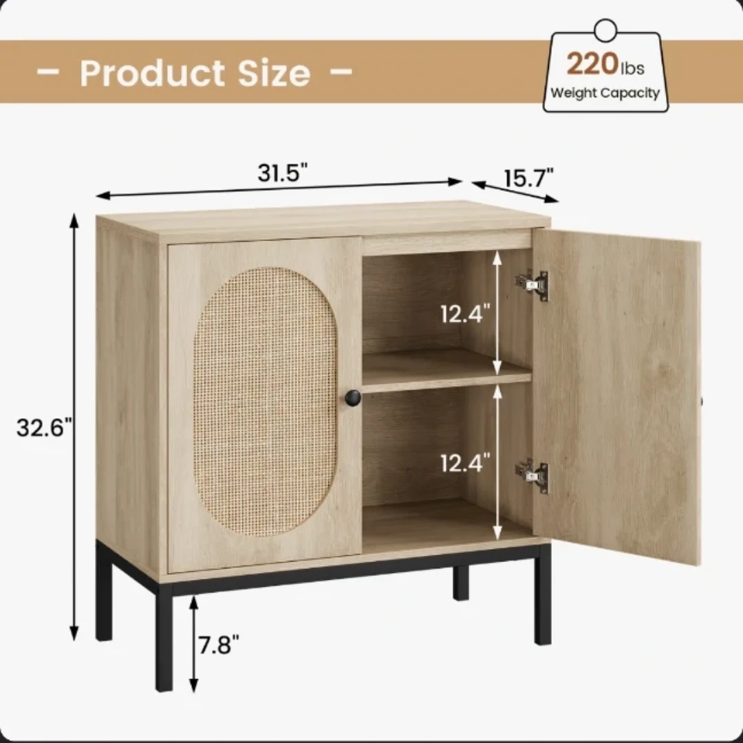Light Wood Cabinet with Rattan Doors - photo 2