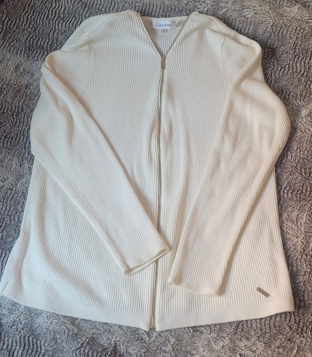 Calvin Klein White Ribbed Zip-Up Cardigan