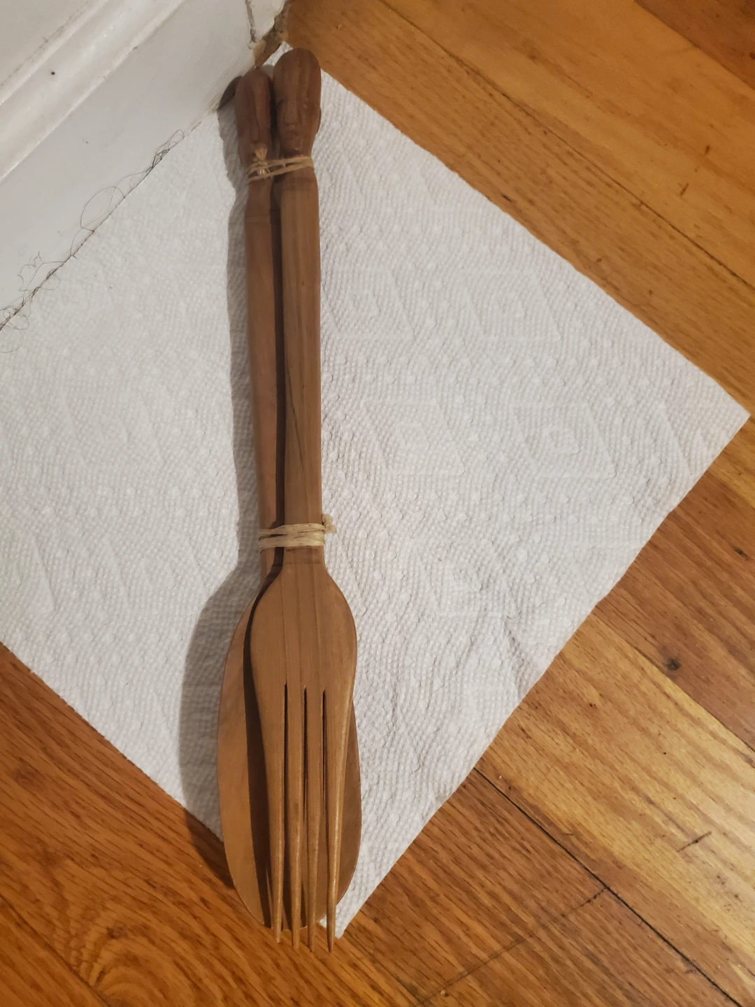 Wooden Salad Servers with Carved Figures