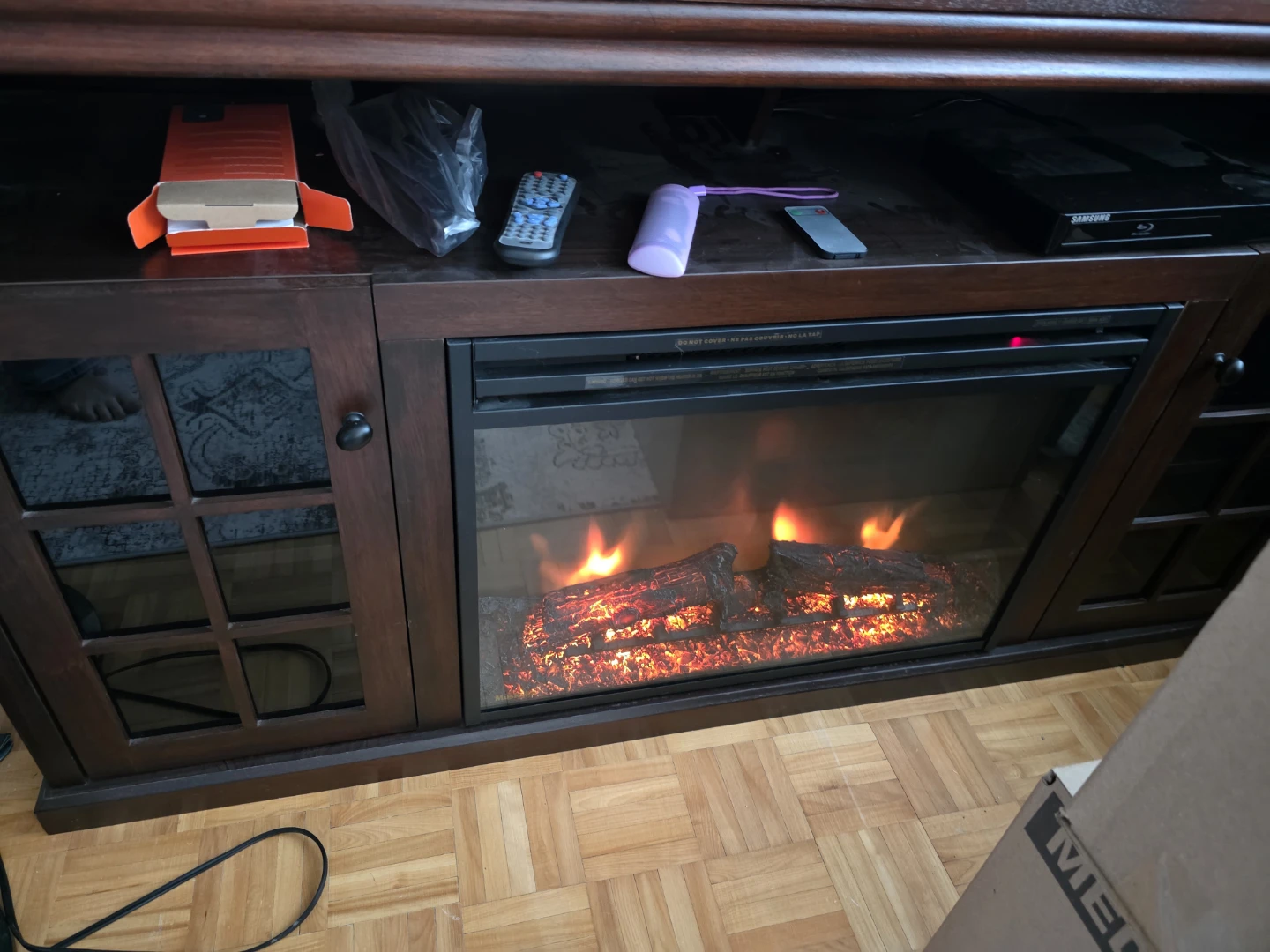 Dark Wood Electric Fireplace Media Console - photo 2
