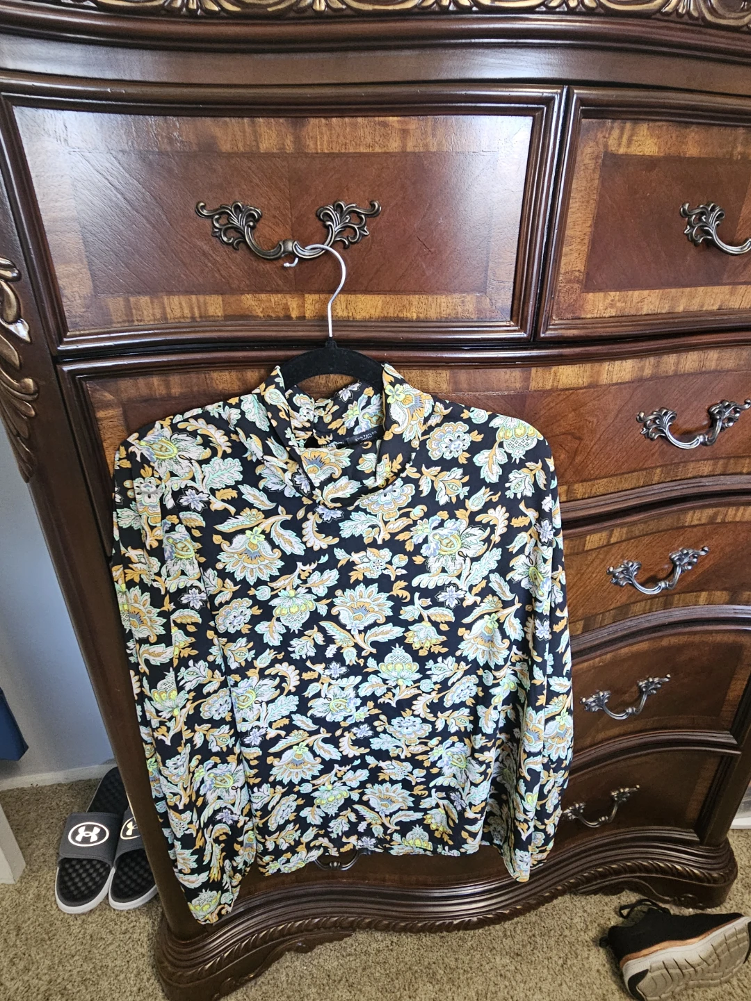 Ann Taylor Factory Black Floral Print Blouse