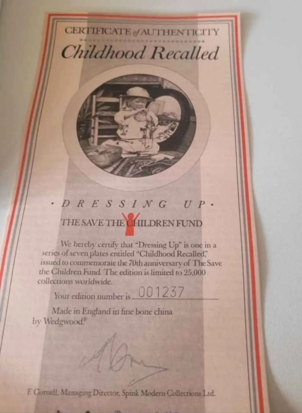 Wedgwood "Dressing Up" Collector's Plate Save the Children Fund - photo 3