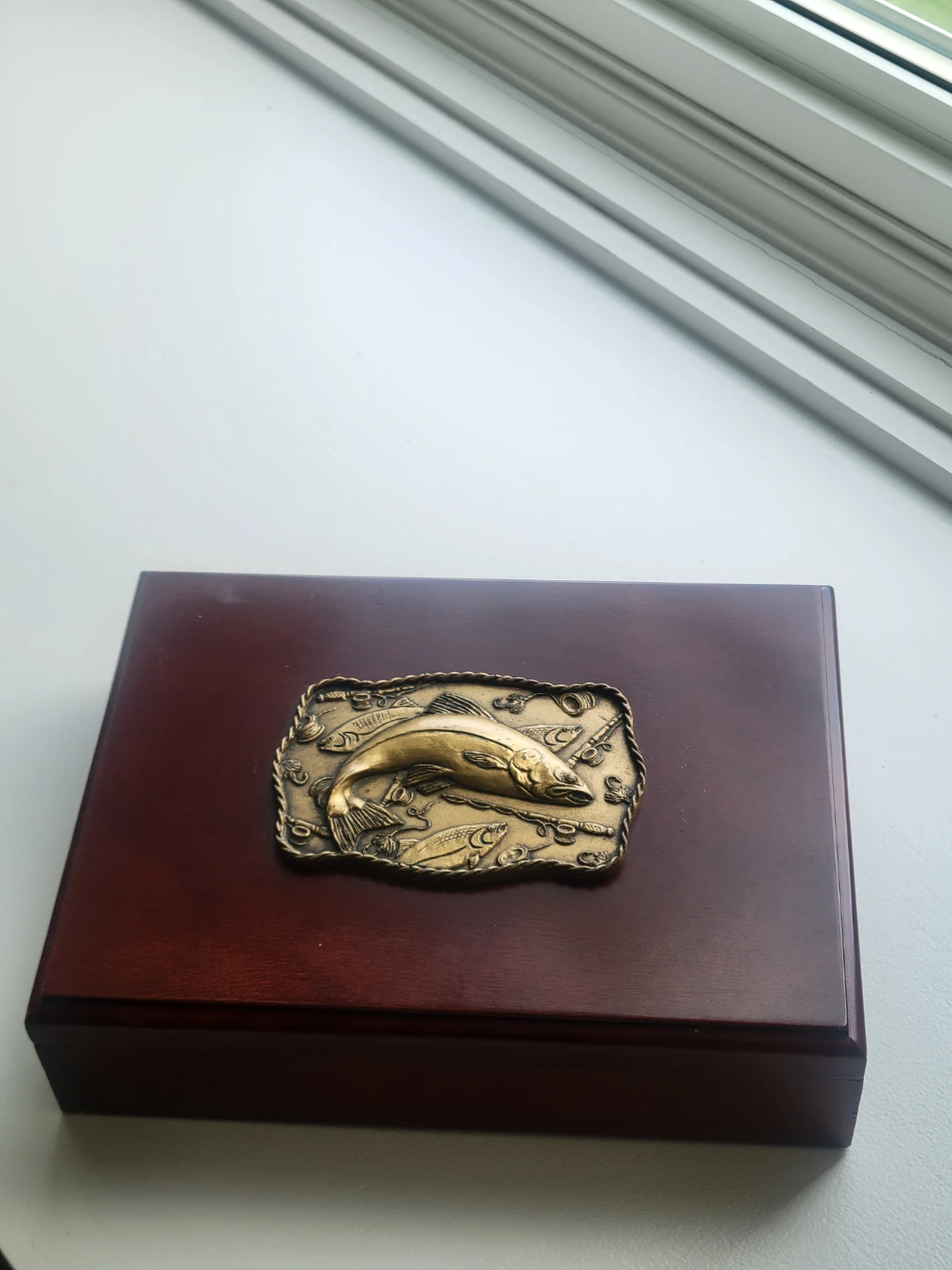Wood Keepsake Box Fishing Plate.Jewelry Box.Trinkets.tackle Box - photo 2