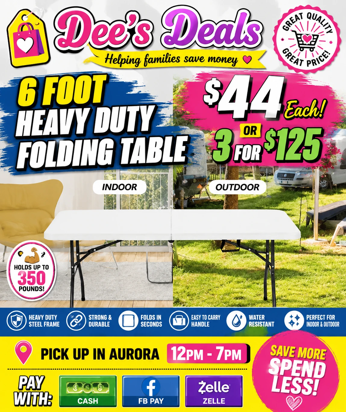 6 Foot Heavy Duty Folding Table $44 - photo 3