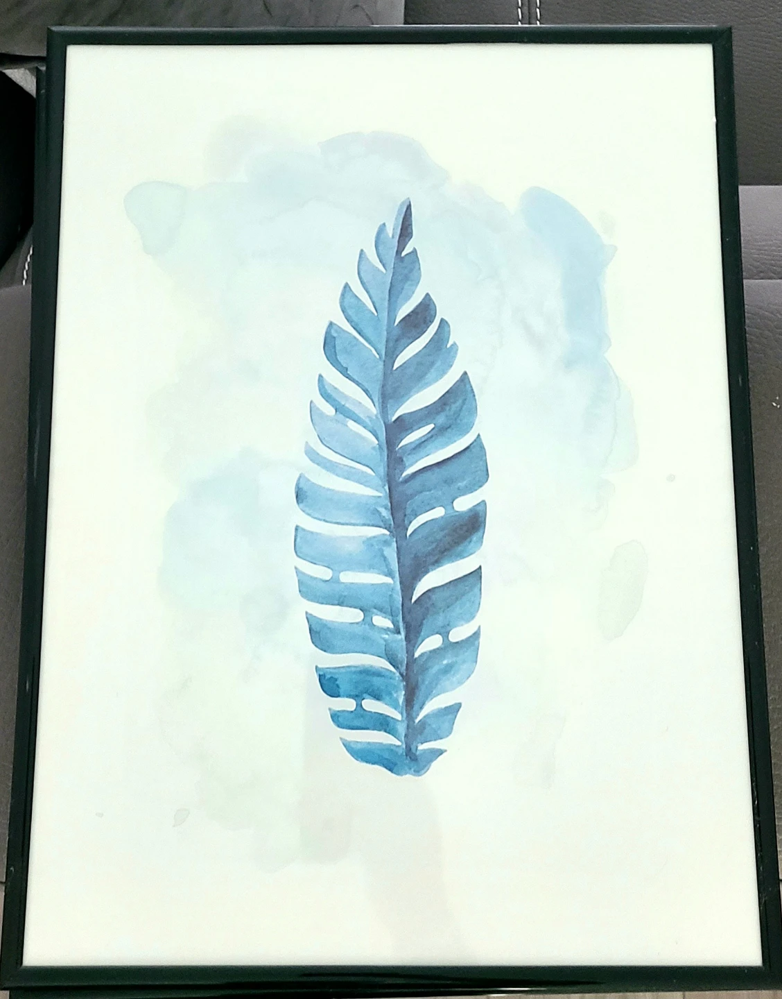 Framed Blue Leaf Wall Art