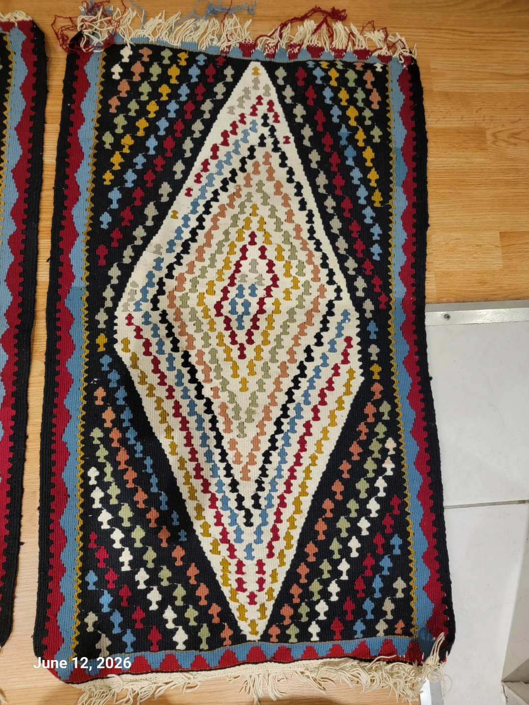 2 pieces Decorative Kilim Rug with Diamond Pattern