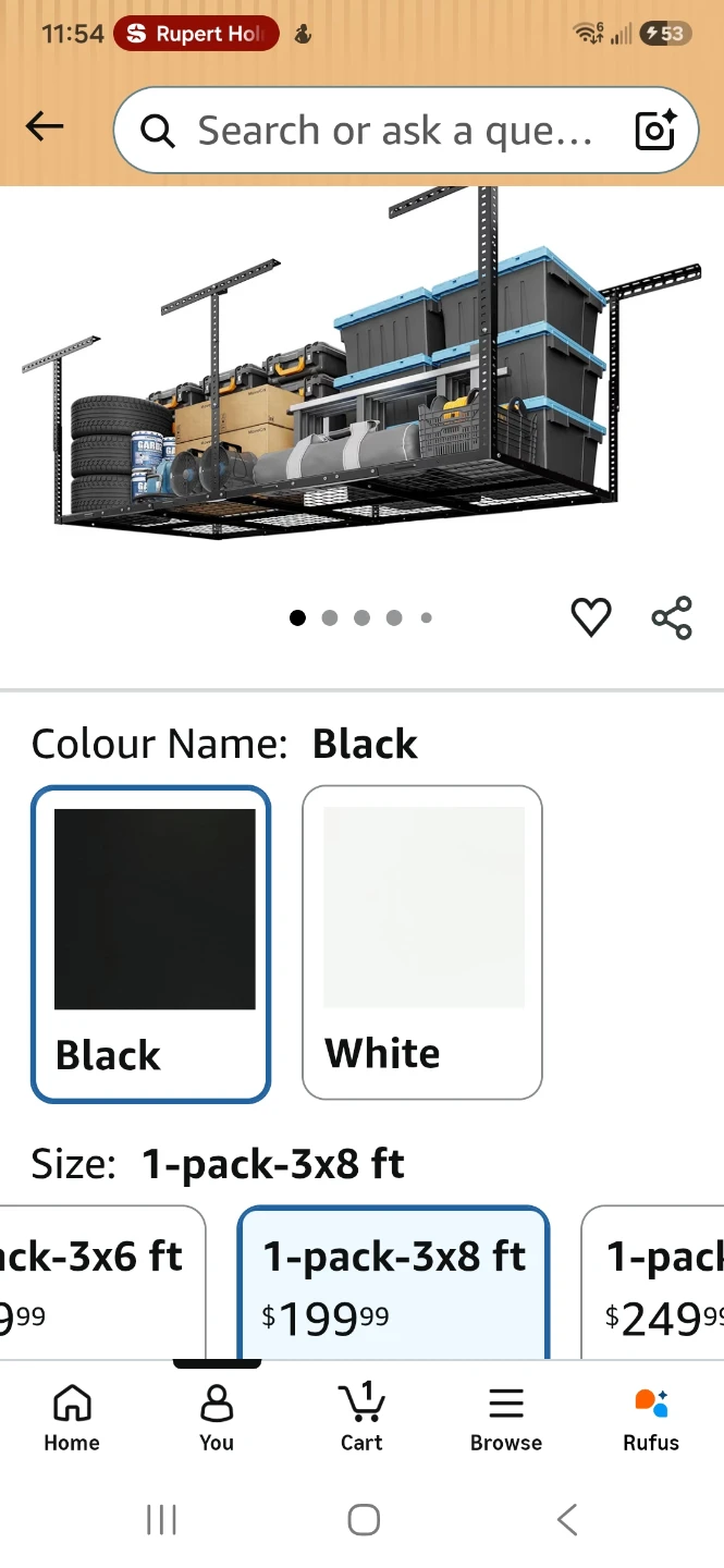 Black 1-pack-3x8 ft Garage Ceiling Rack
