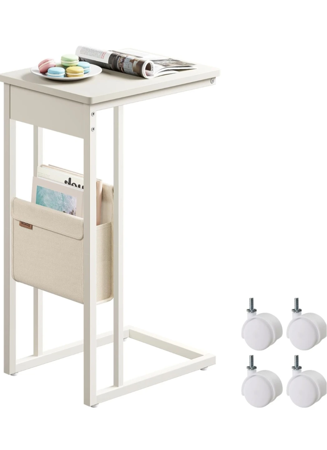 VASAGLE C-Table with Side Pocket and Casters