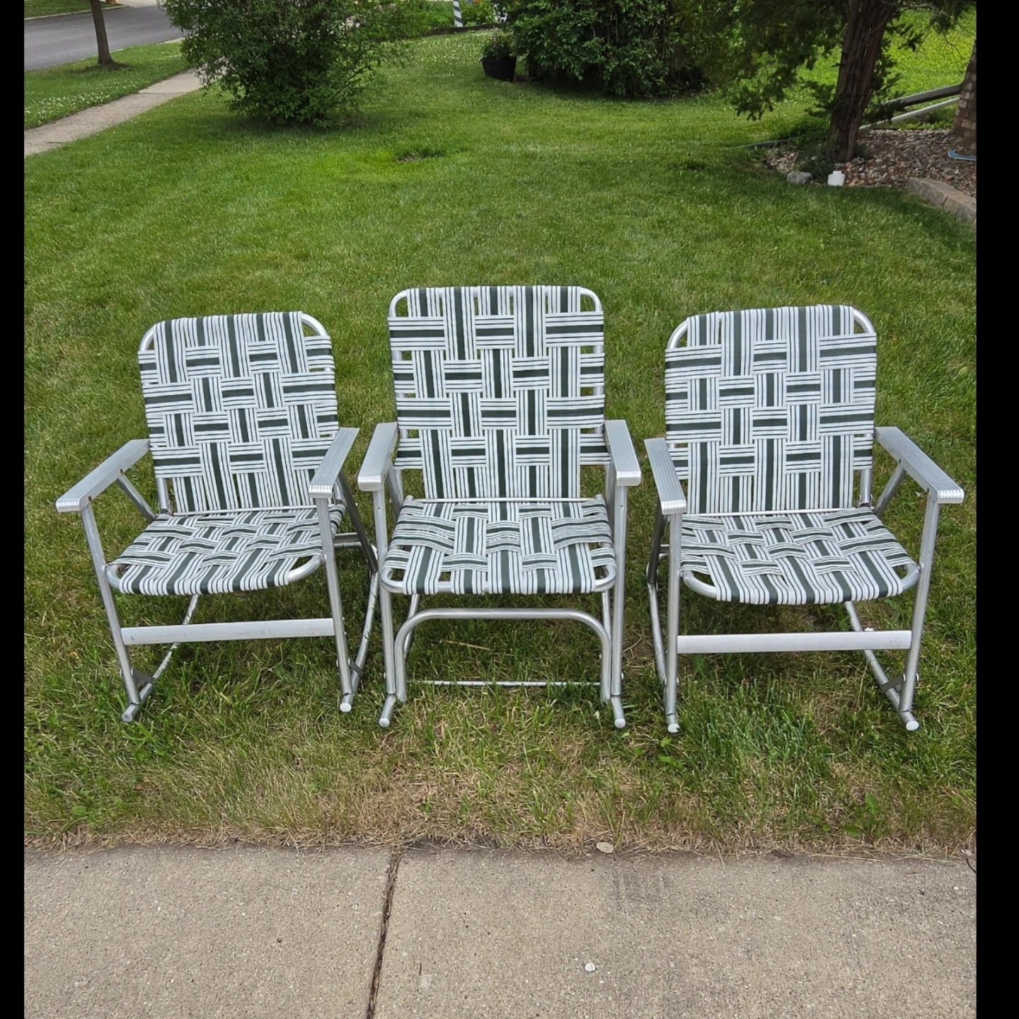 Set of 3 Vintage Aluminum Webbed Folding Rocking Chairs