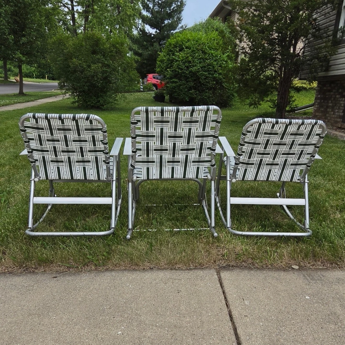 Set of 3 Vintage Aluminum Webbed Folding Rocking Chairs - photo 3