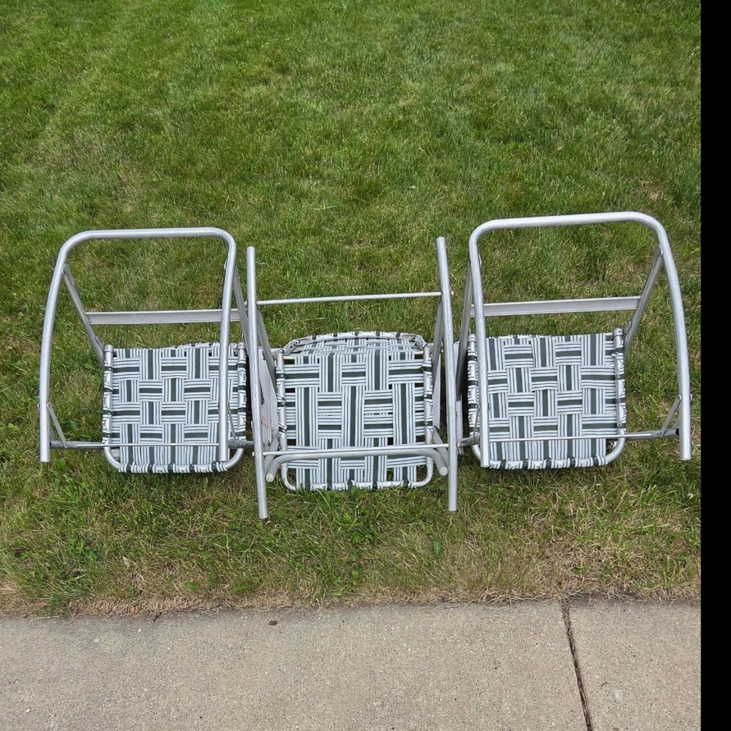Set of 3 Vintage Aluminum Webbed Folding Rocking Chairs - photo 5