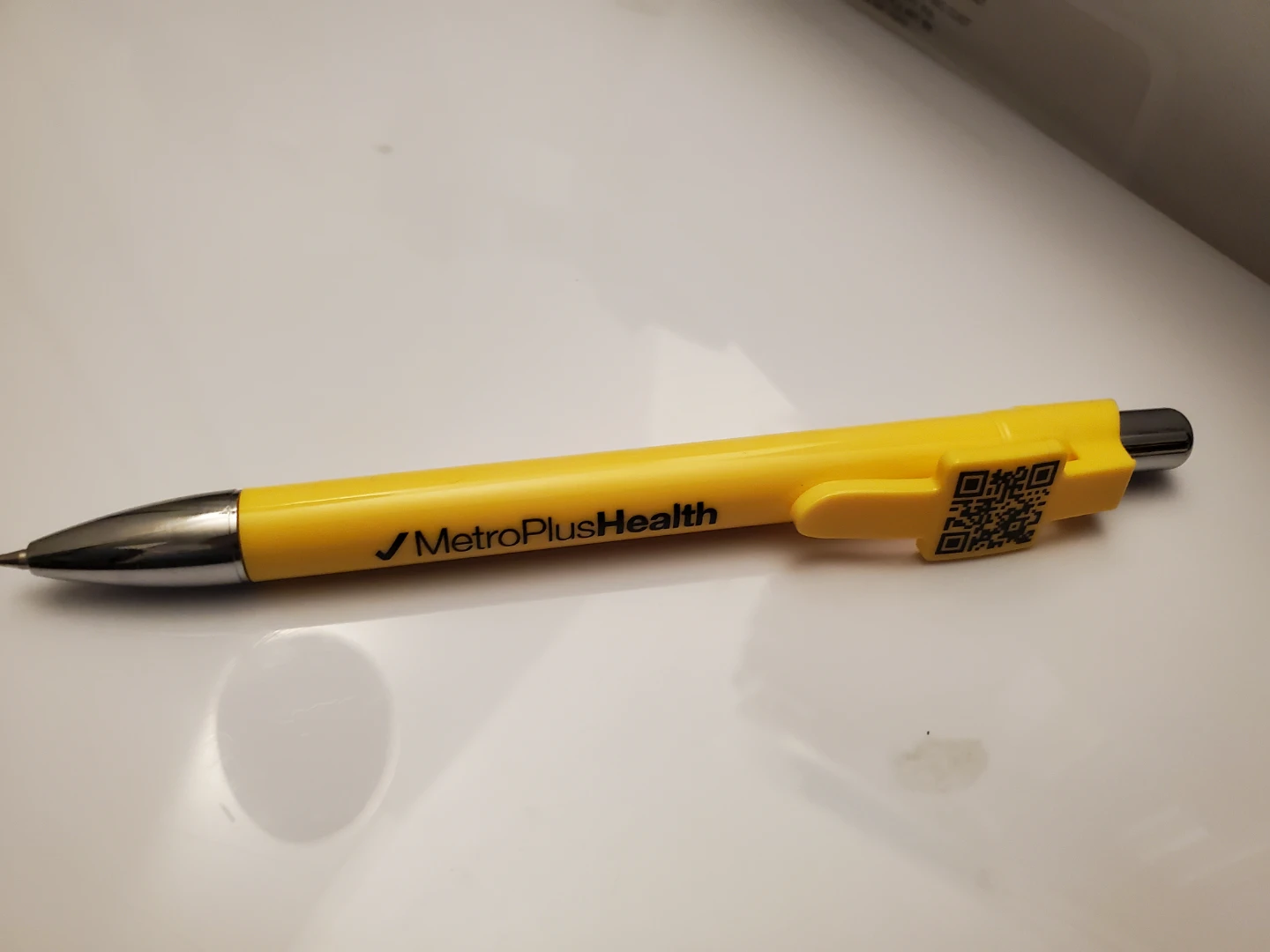 Yellow MetroPlus Health Pen with QR Code Clip