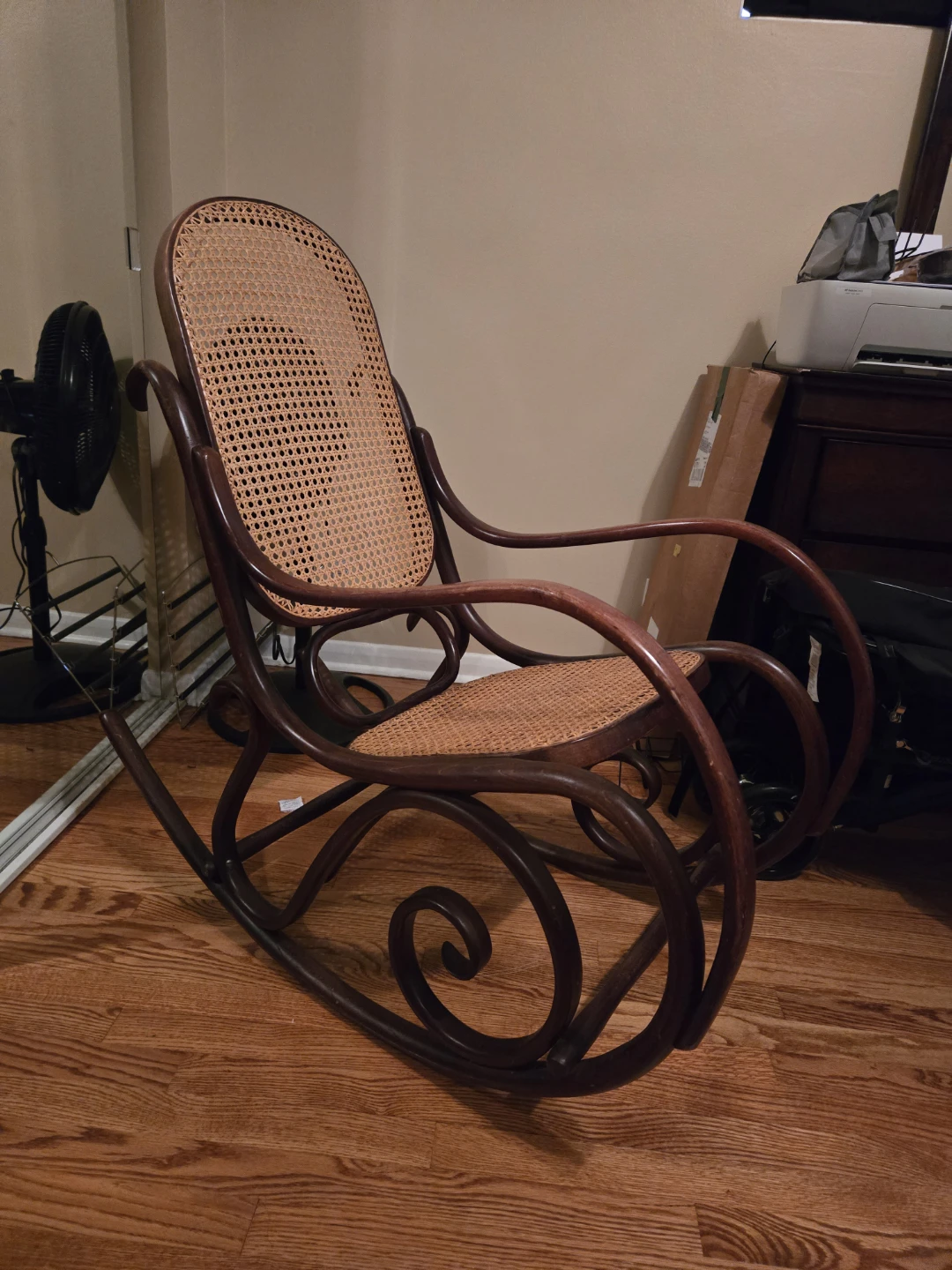 Vintage Wooden Rocking Chair with Cane Seat