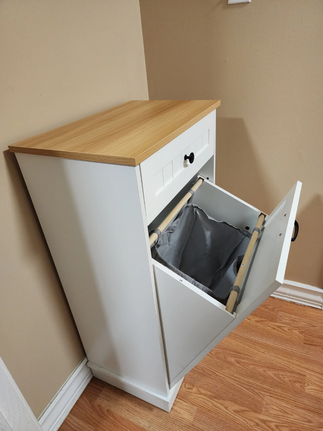 White Laundry Hamper Cabinet with Drawer - photo 3