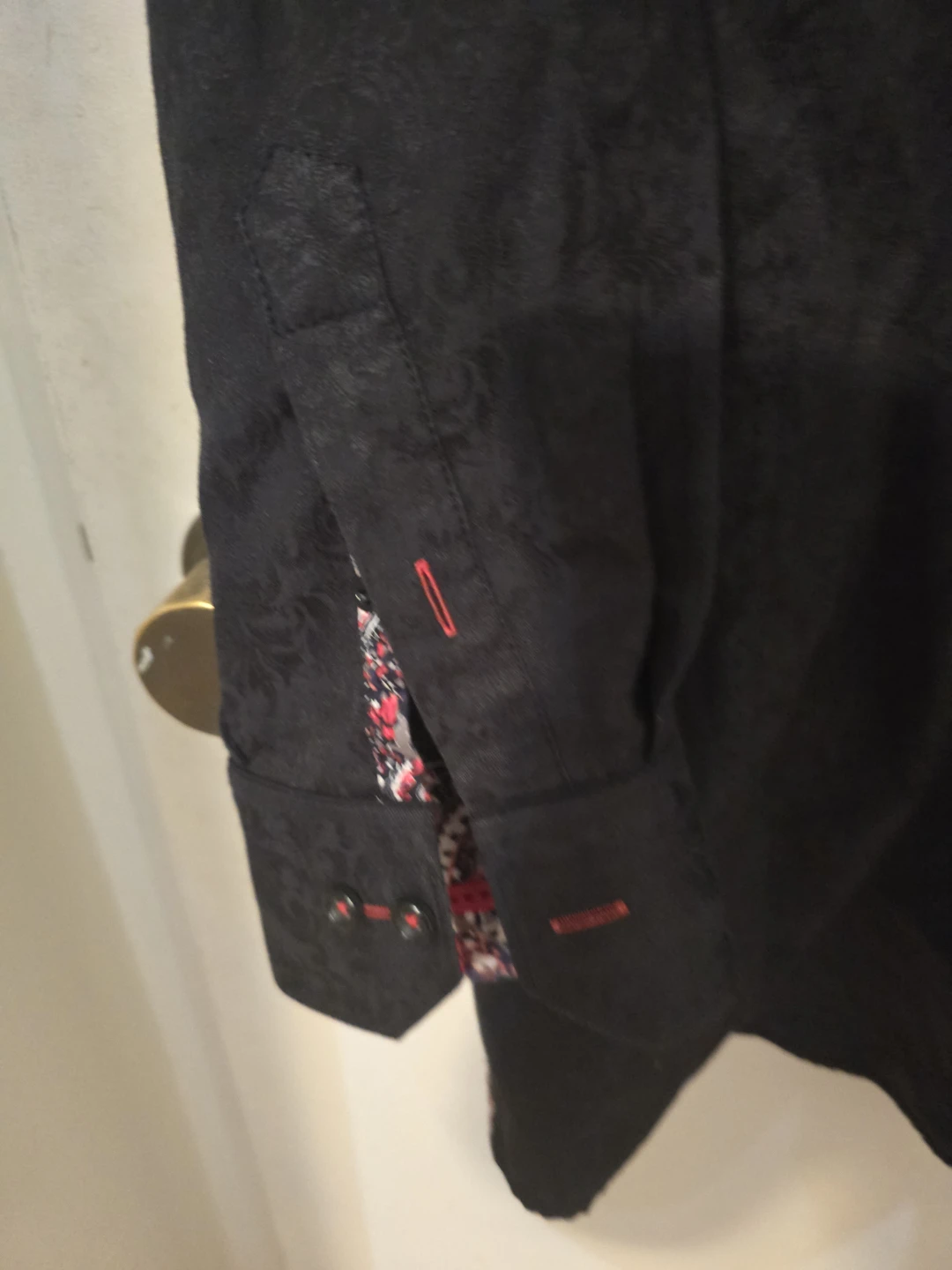 Men's Black Dress Shirt with Patterned Trim size S- M - photo 5