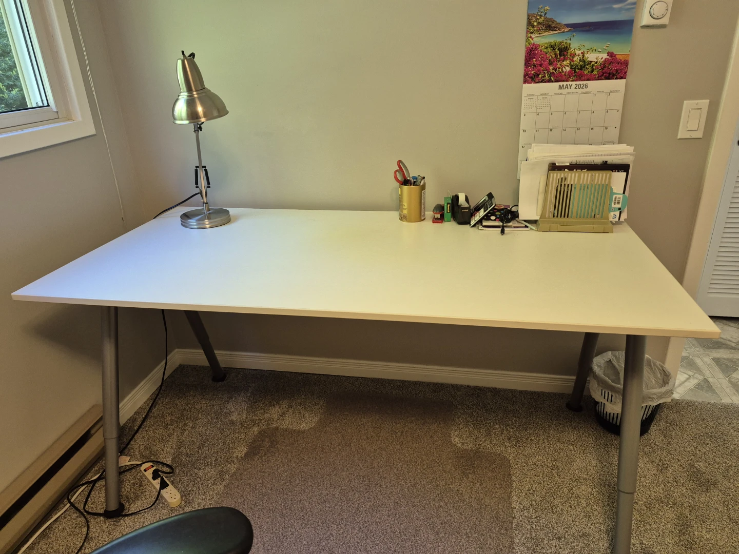 White Desk with Silver adjustable Legs (ikea)