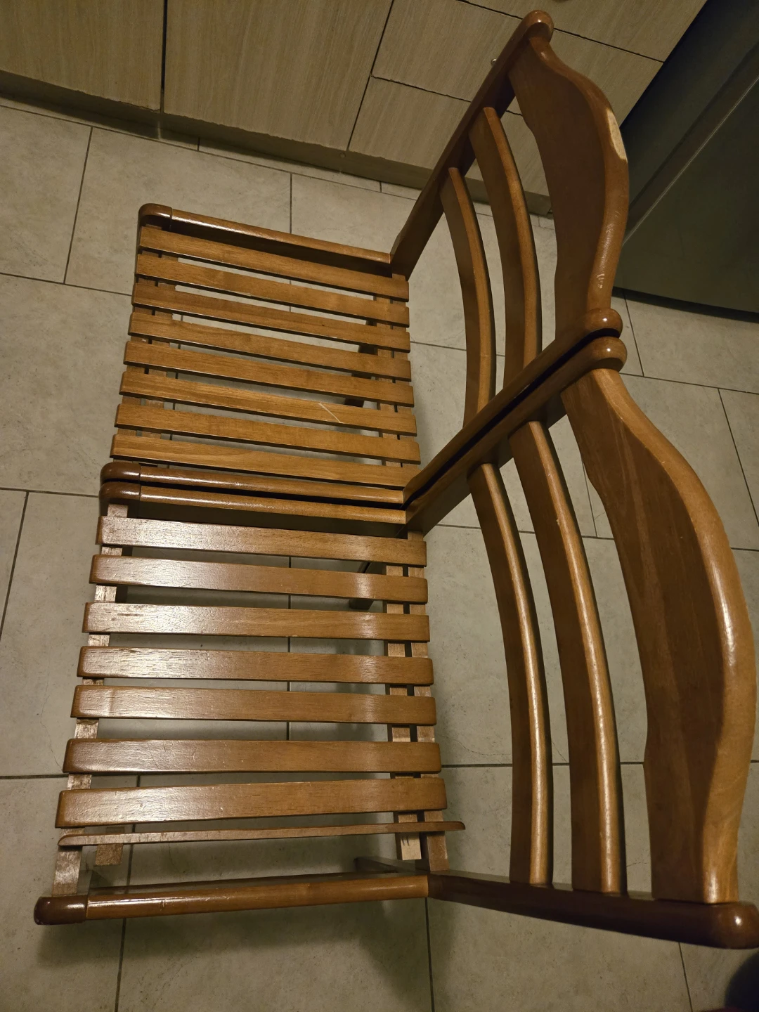 Vintage Wooden Slat Chairs - 1 needs repair