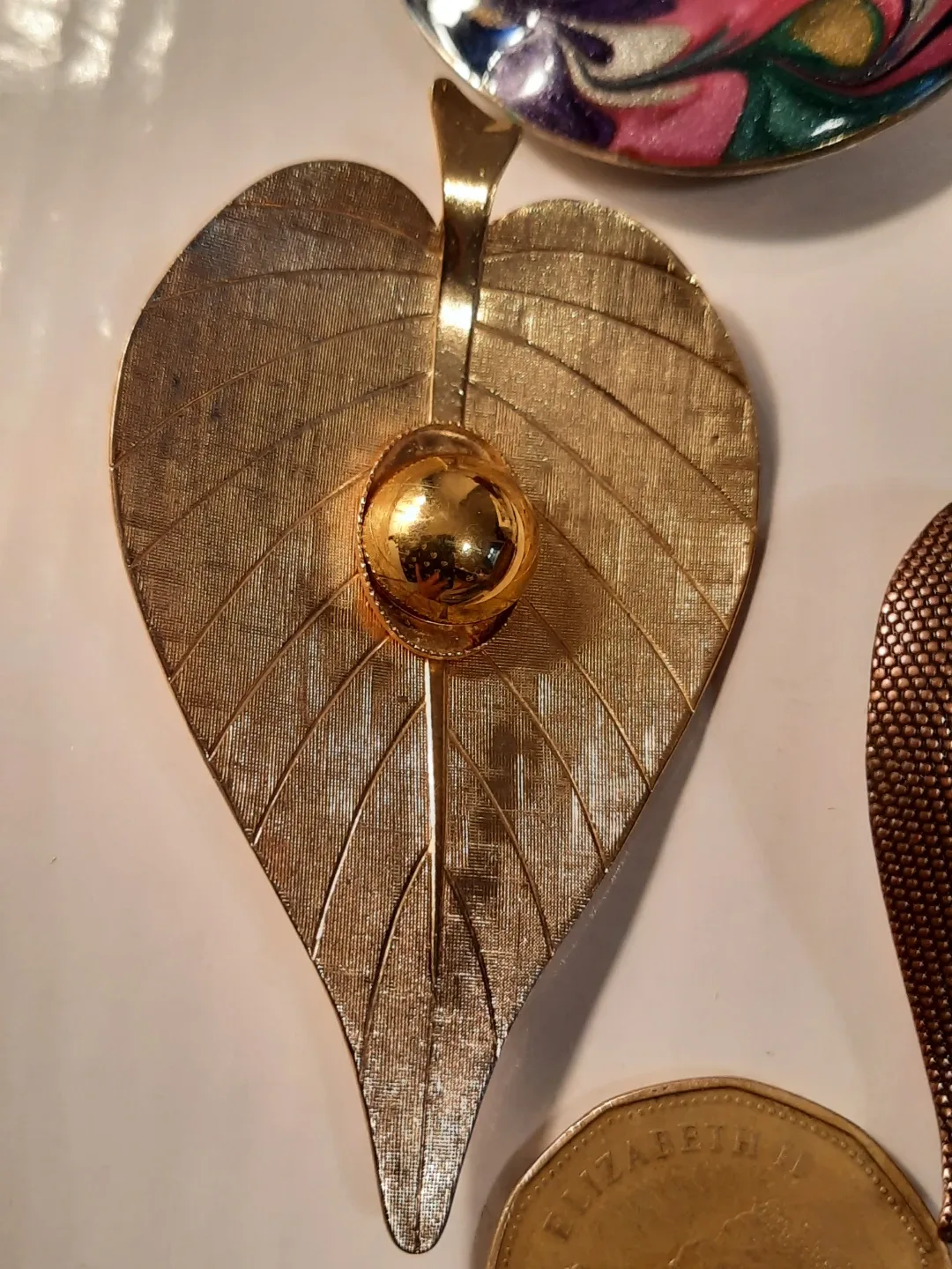 Vintage Brooch Lot - Leaf, Heart, and Swirl Designs - photo 2