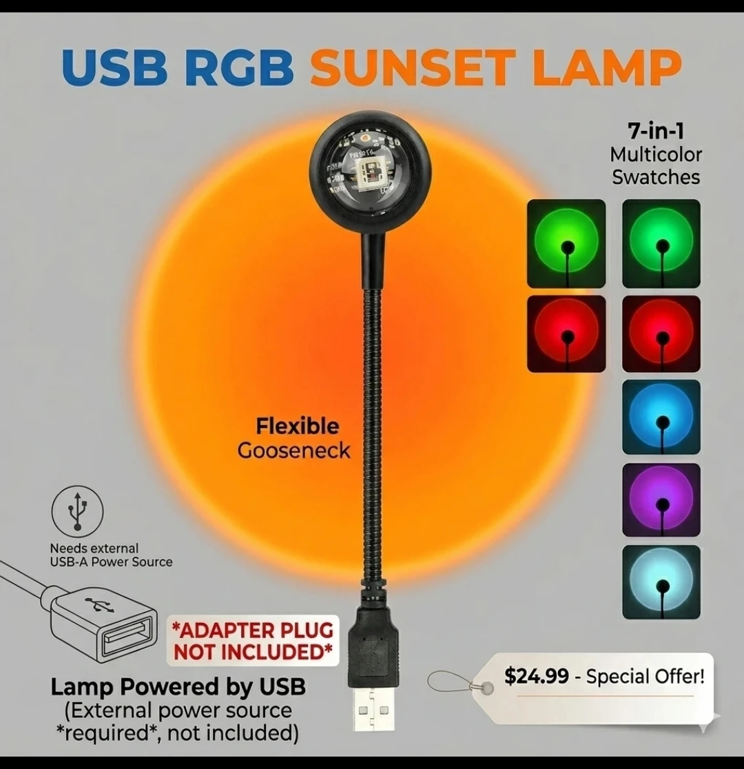 USB RGB Sunset Lamp with Flexible Gooseneck ⚽️⚽️⚽️