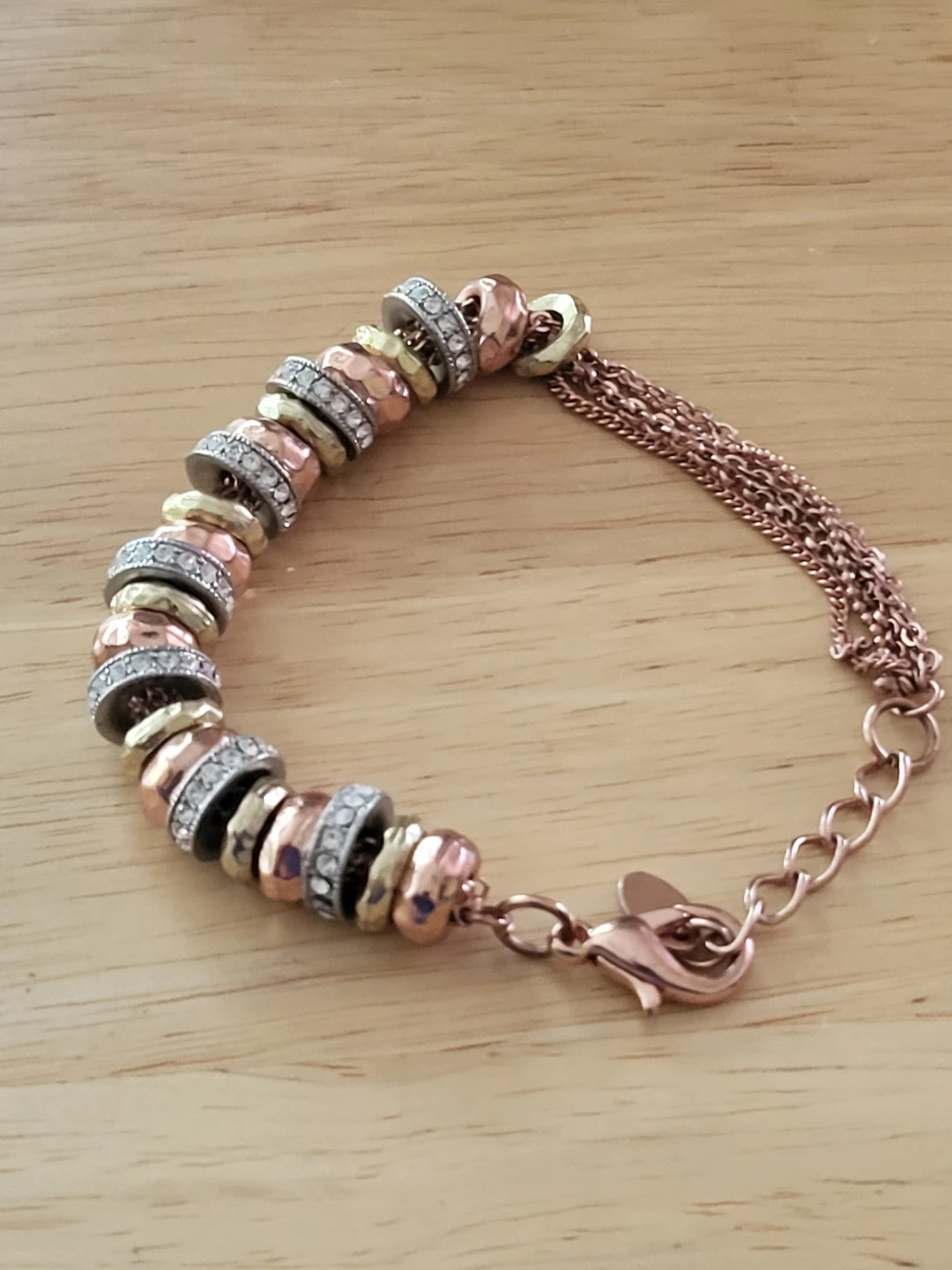 PURE Rose Gold Tri color Beaded Bracelet with Rhinestones - photo 2