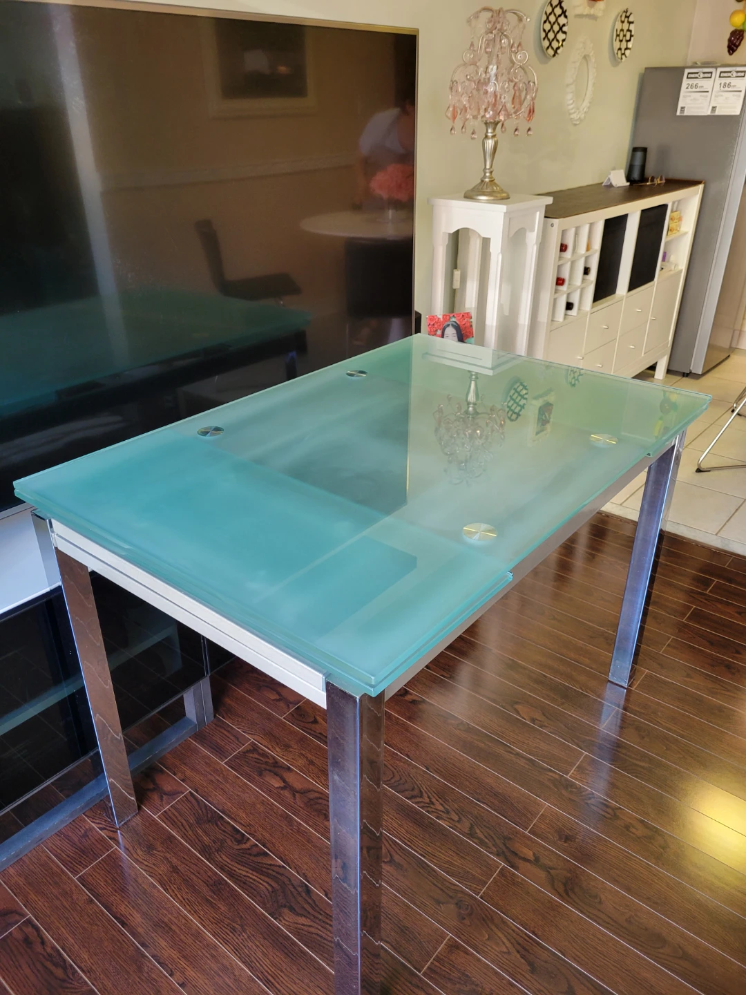 Glass Extended Dining Table with Metal Legs