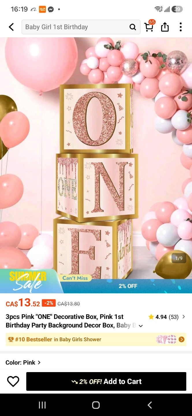 3pcs Pink "ONE" Decorative Baby Boxes - photo 3