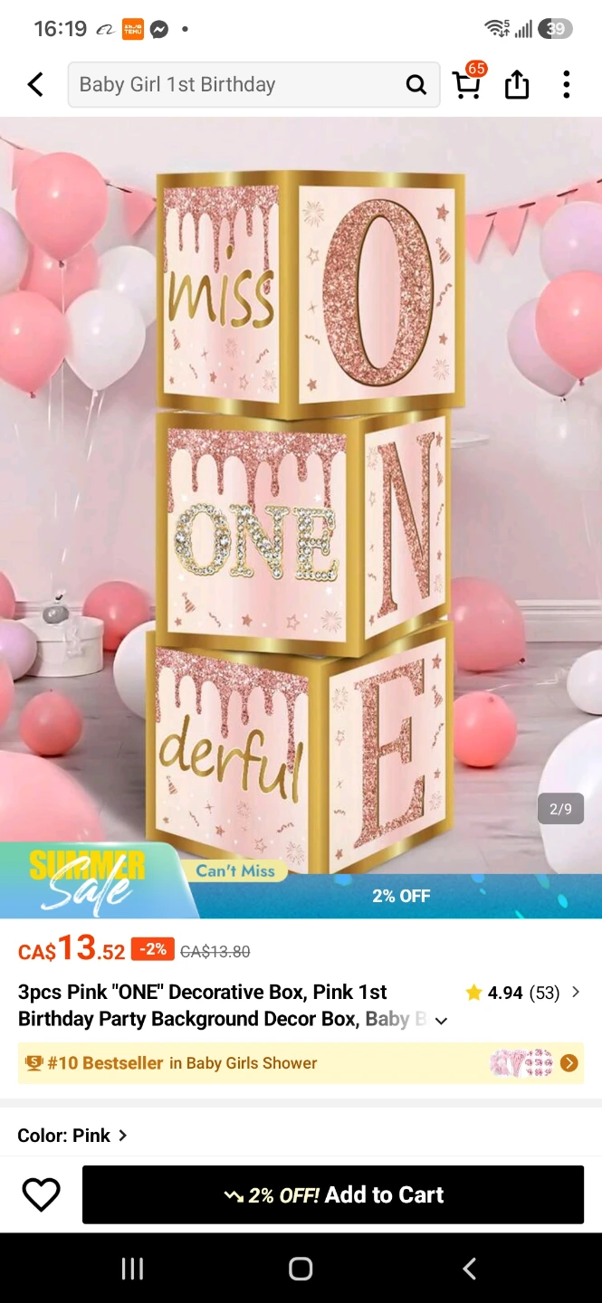3pcs Pink "ONE" Decorative Baby Boxes - photo 4