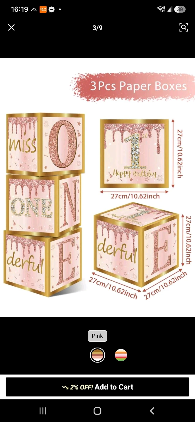 3pcs Pink "ONE" Decorative Baby Boxes - photo 5