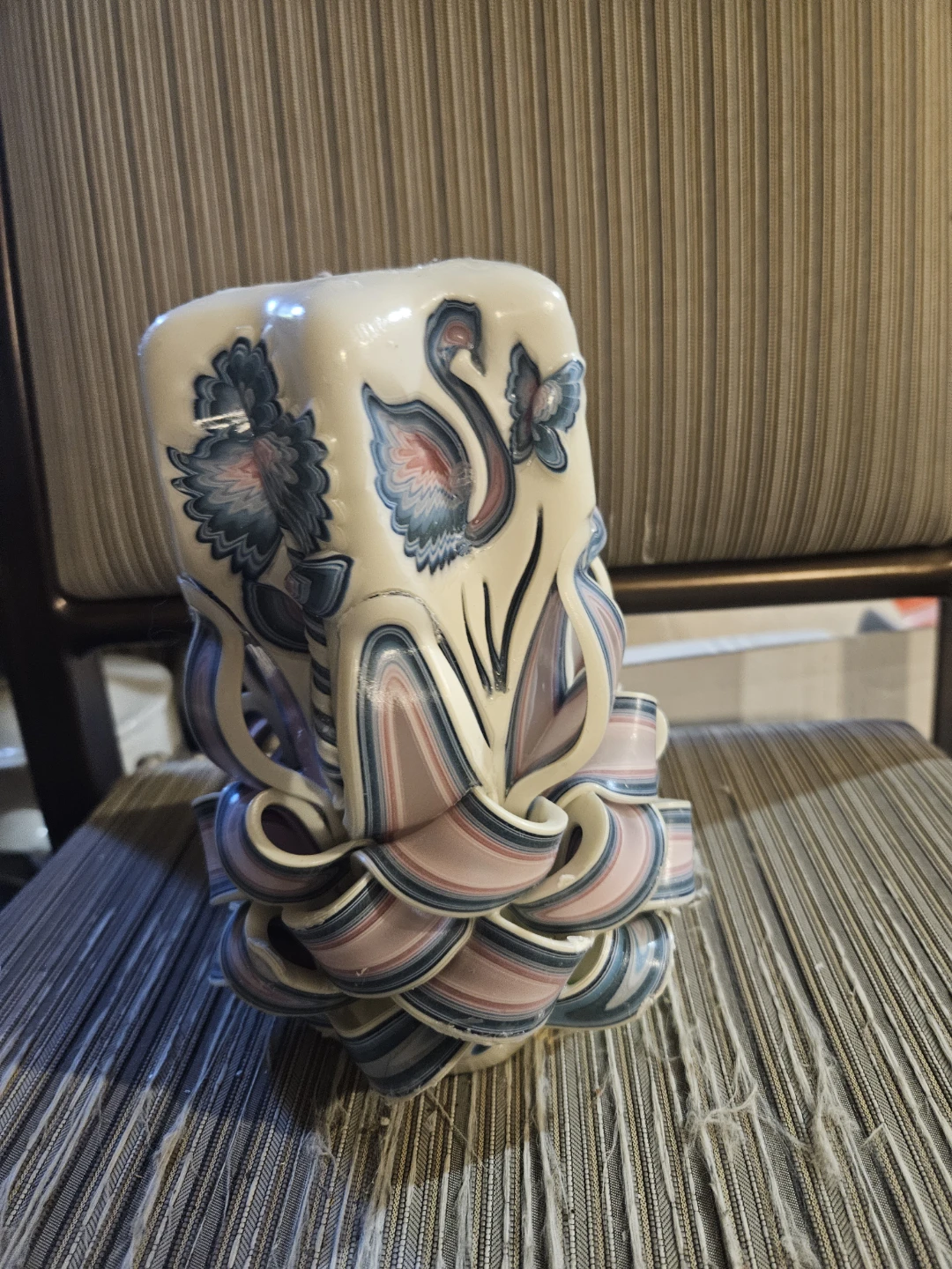 Carved Candle with Swan and Flowers - photo 2