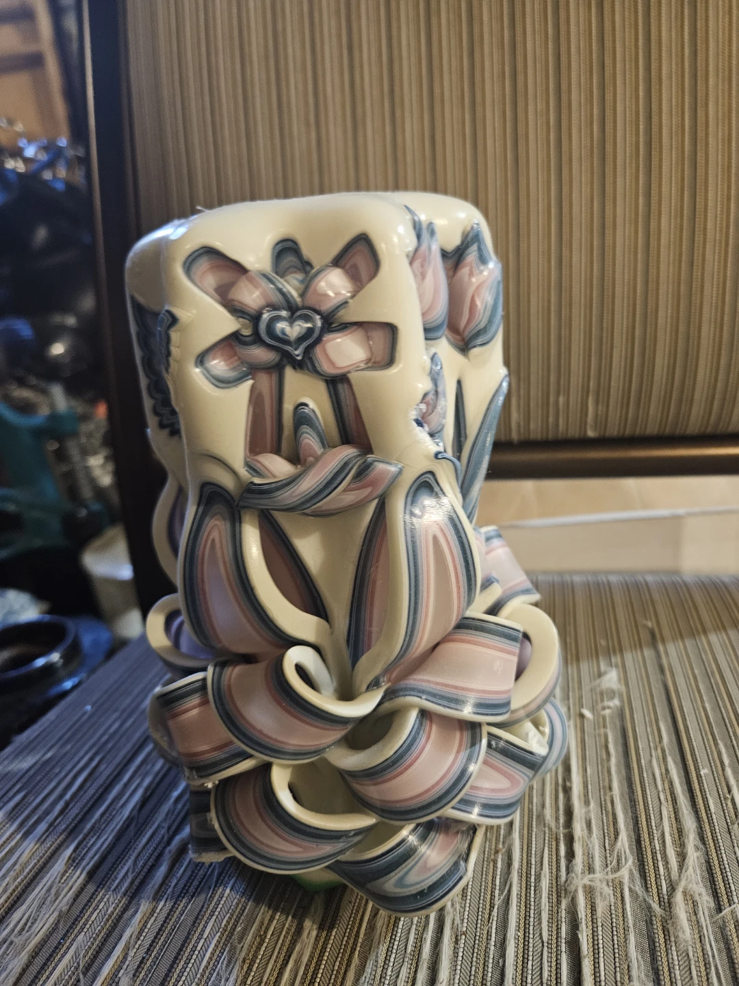 Carved Candle with Swan and Flowers - photo 3