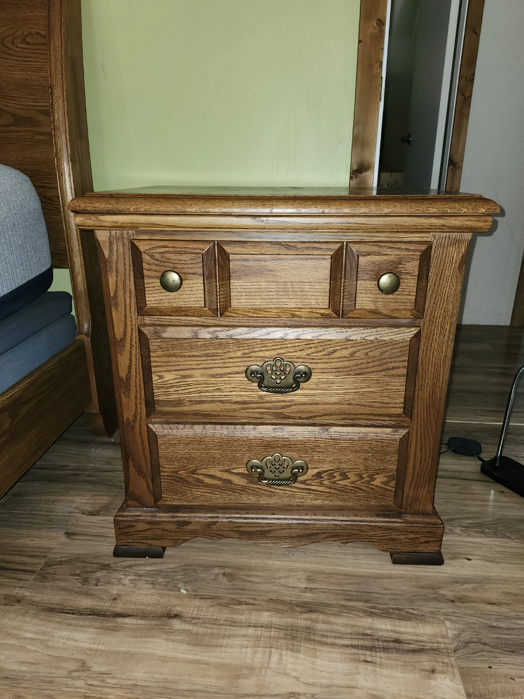 Solid Oak Dresser with Cabinet, 2 Nightstands and bookcase