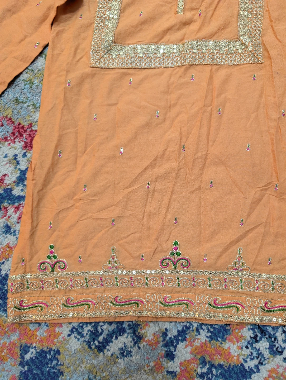 Ladli brand Kids Orange Embroidered Tunic top - photo 3