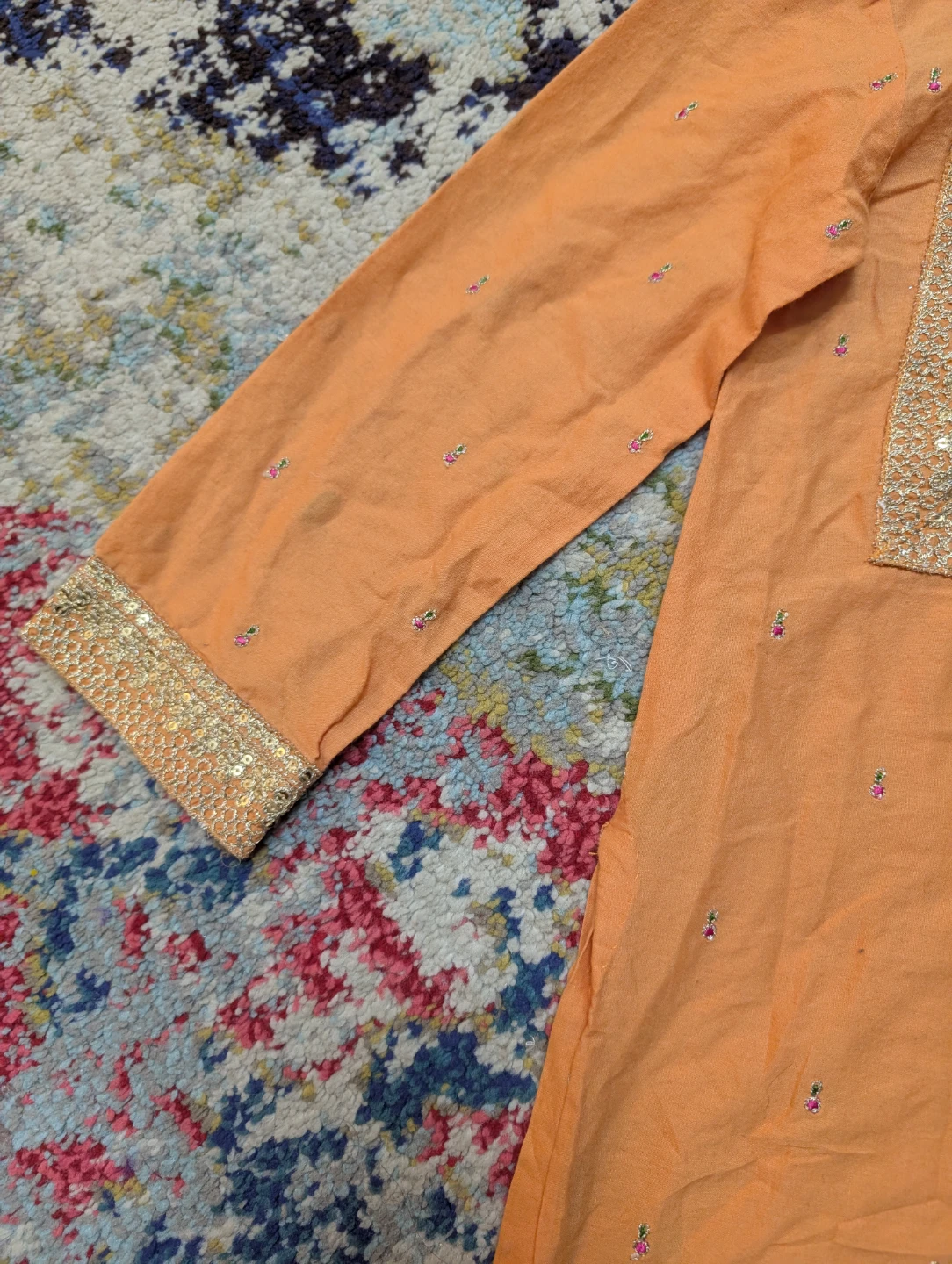Ladli brand Kids Orange Embroidered Tunic top - photo 4