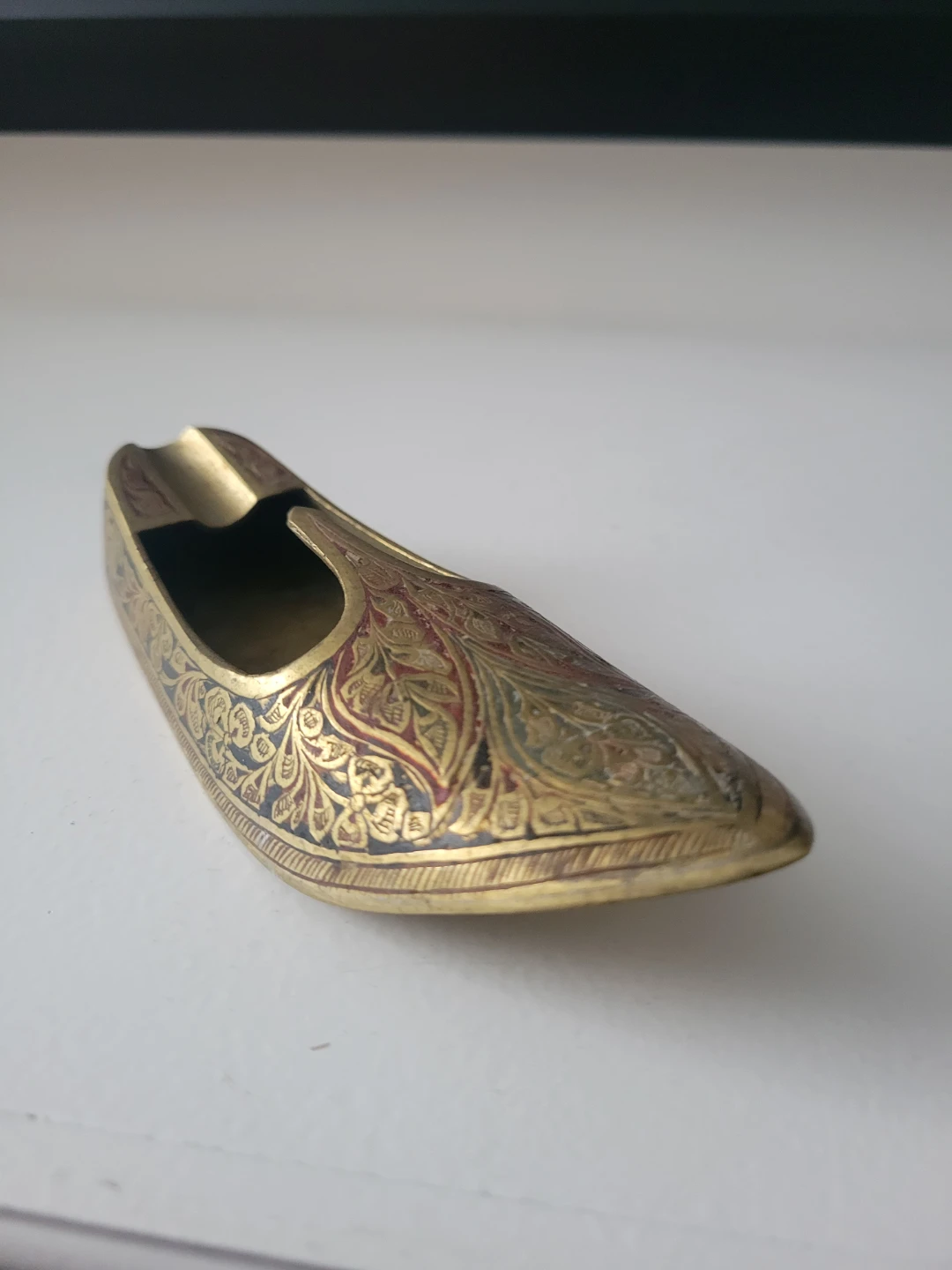 Vintage Ornate Brass Slipper Shoe Ashtray. Incense Holder