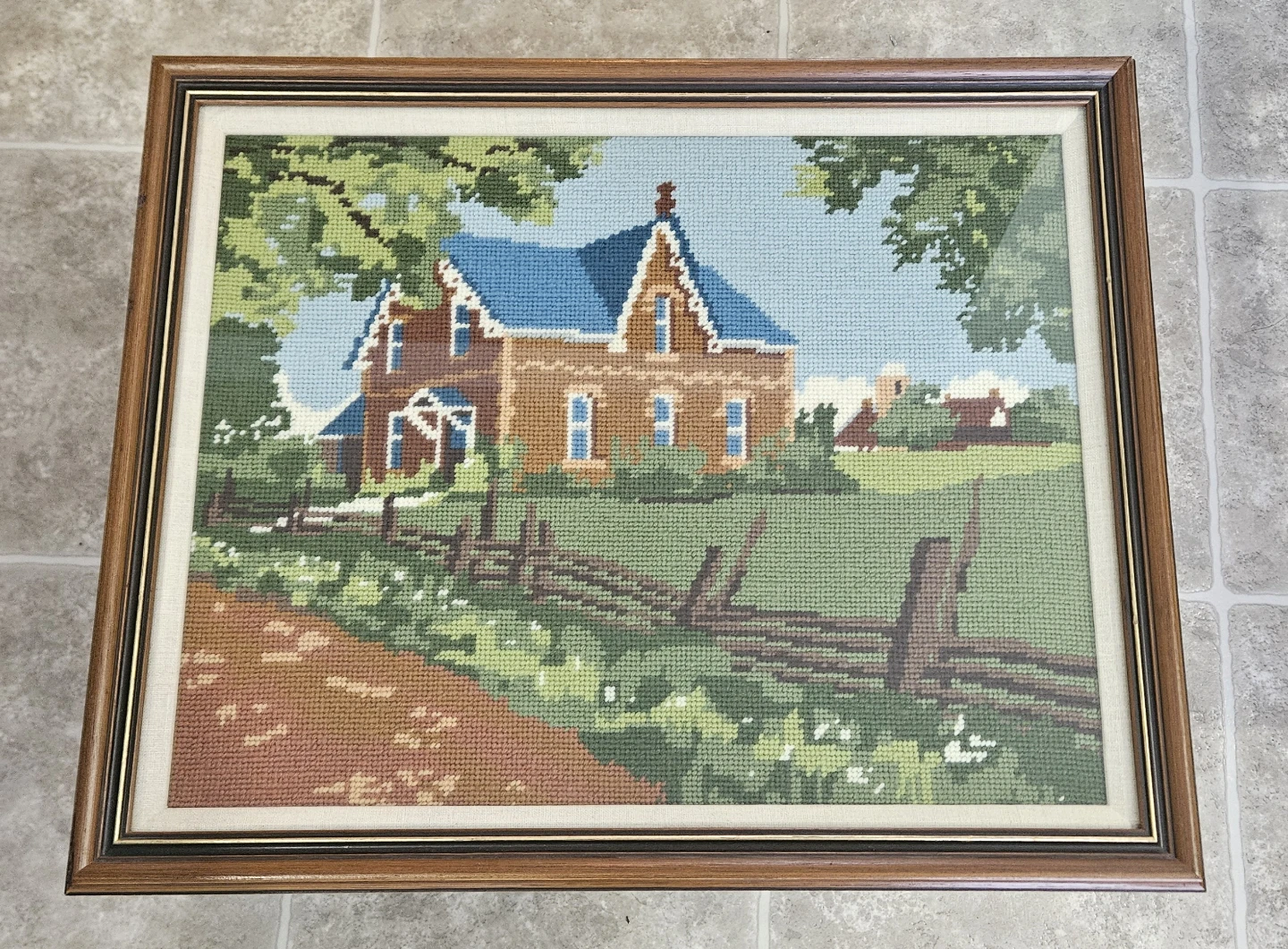 Vintage framed needlepoint 15" x 22"