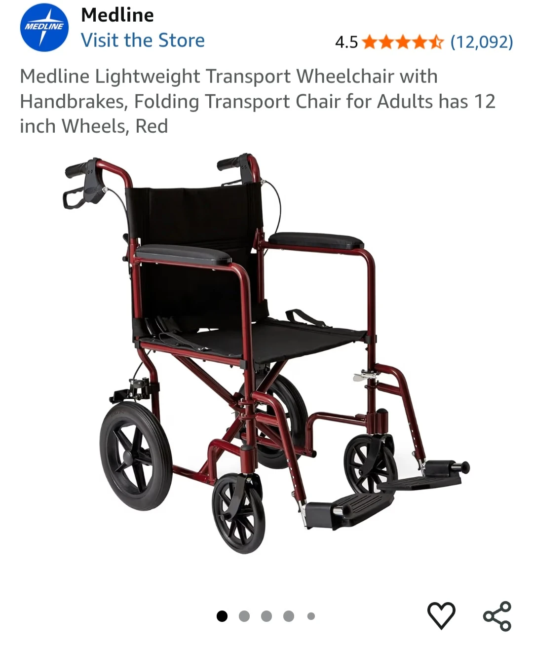 Medline Basic Aluminum Transport Chair - Red