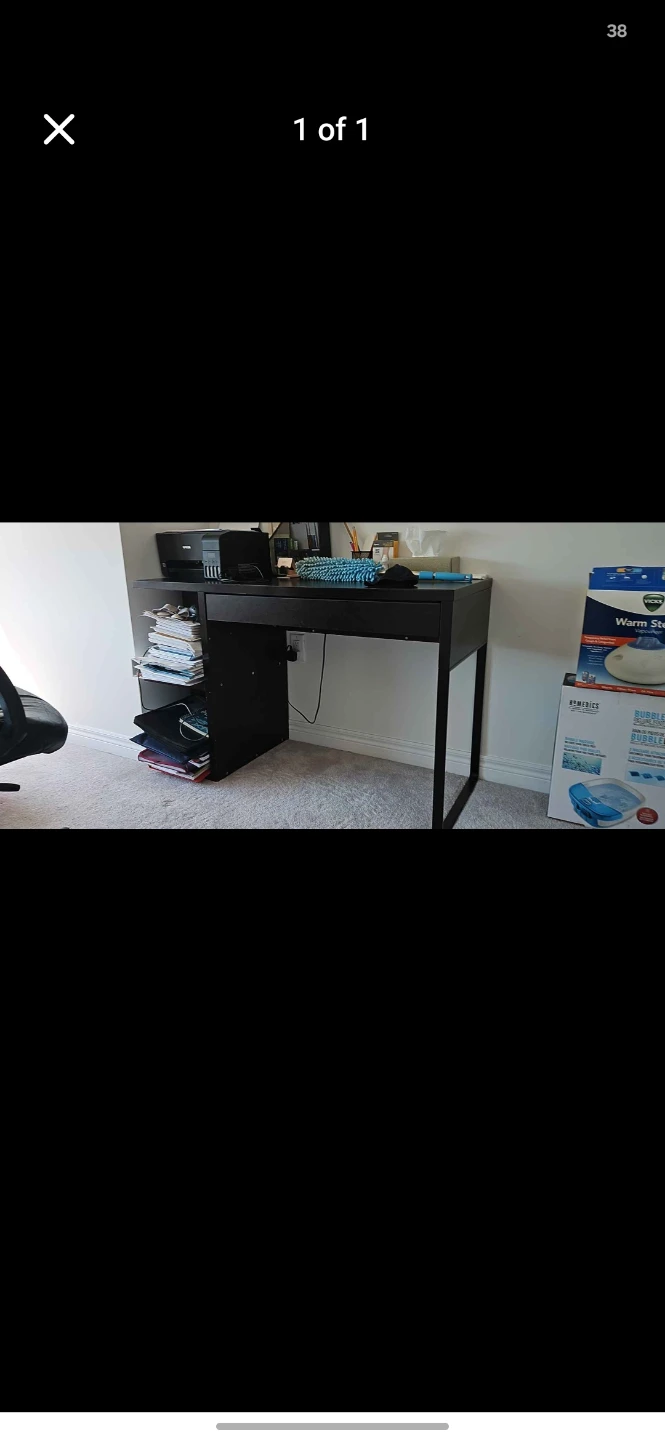 Black computer desk with shelves & chair