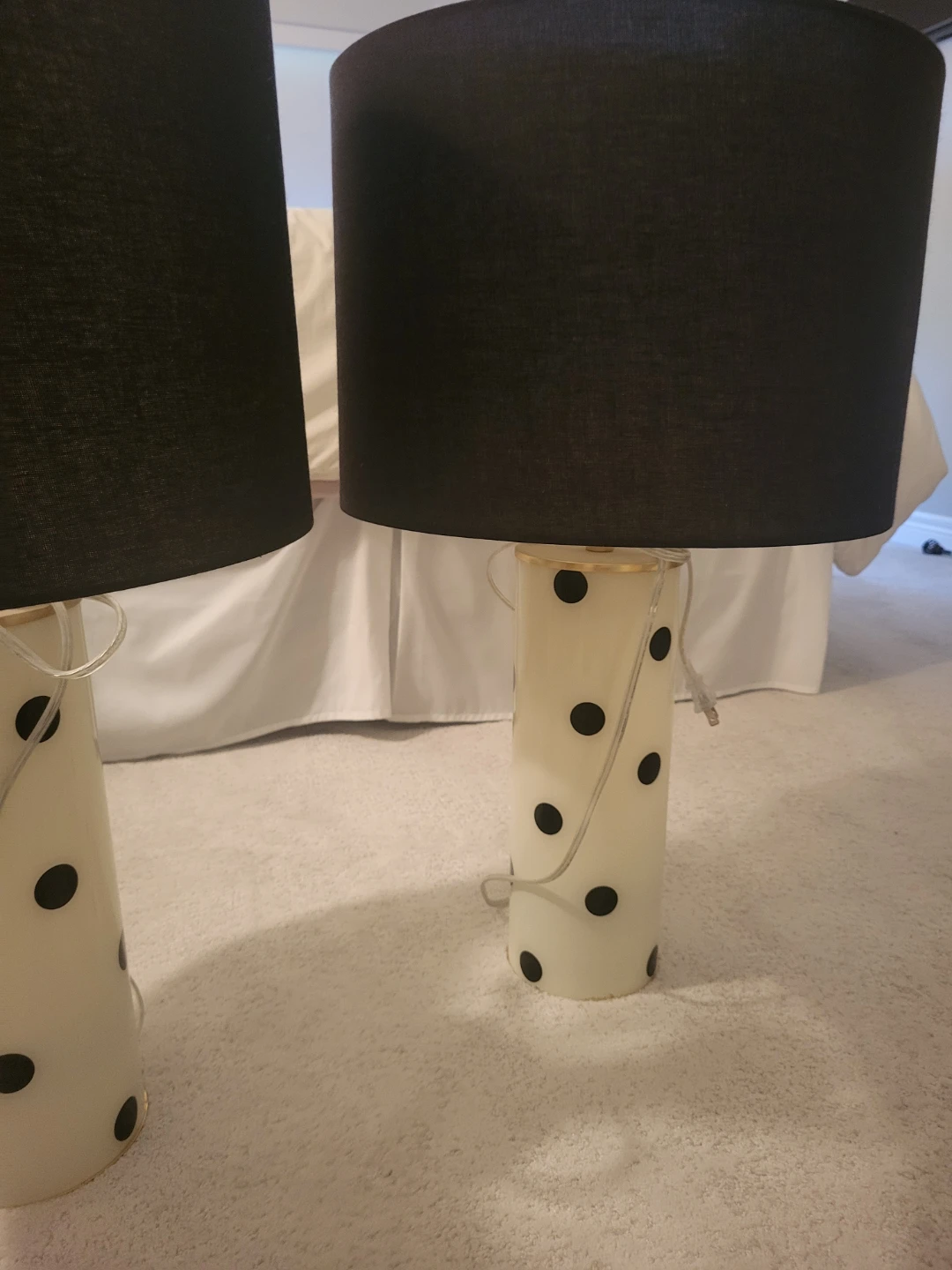 Pair of Black and White Kate Spade  Polka Dot Lamps
