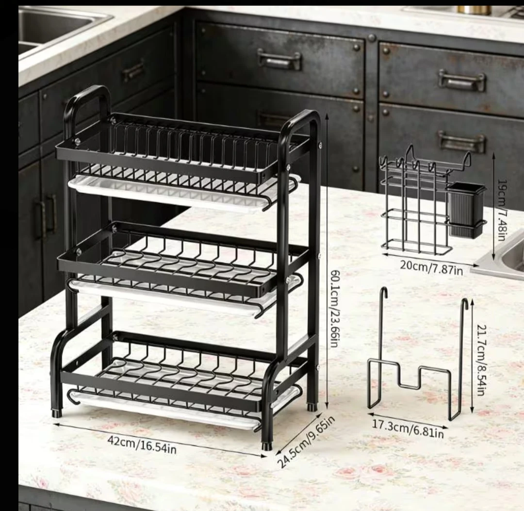3-Tier Kitchen Dish Drying Rack with Utensil Holder - photo 2