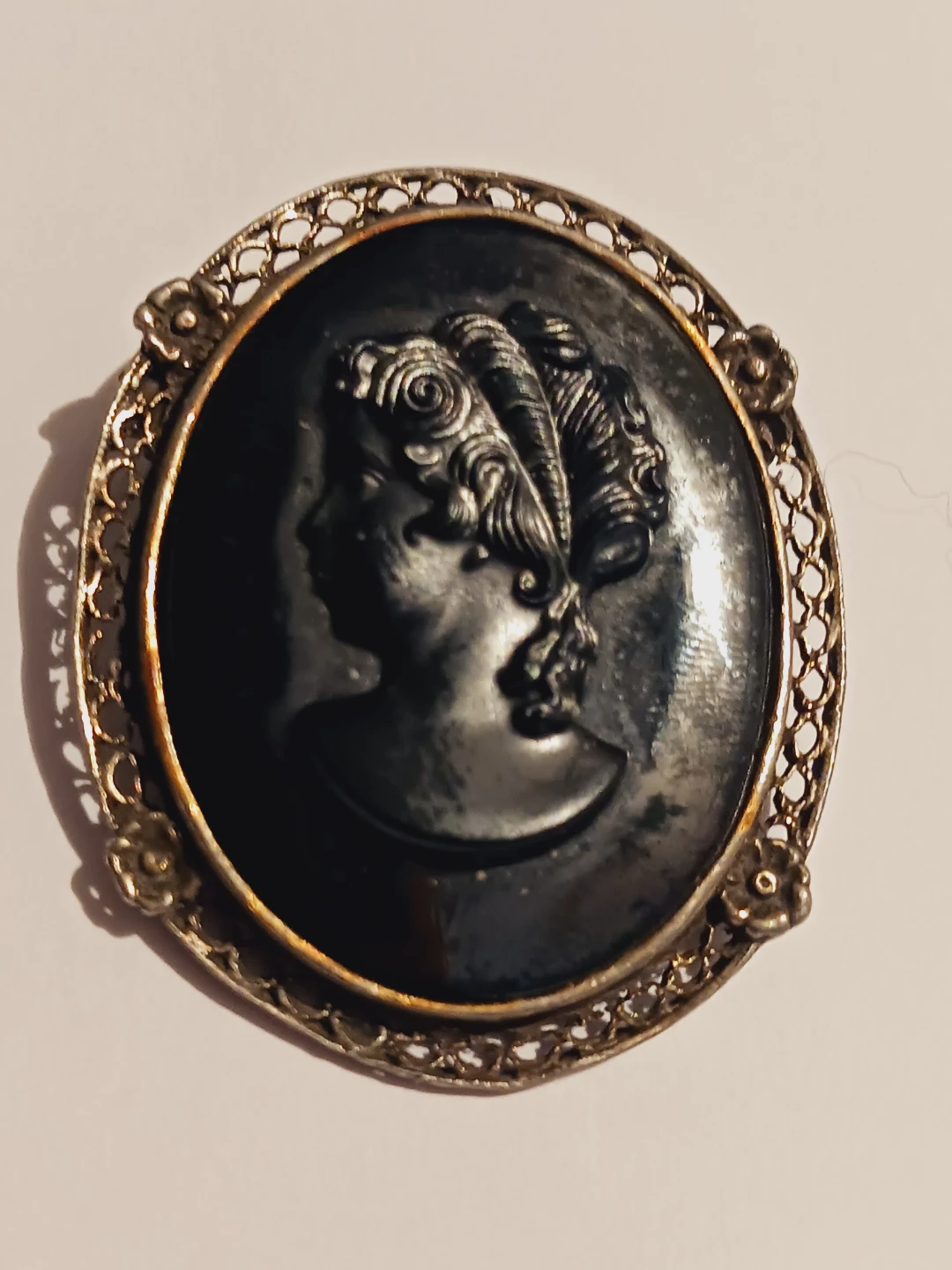 Antique 800 Silver Carved Cameo Brooch Pendant