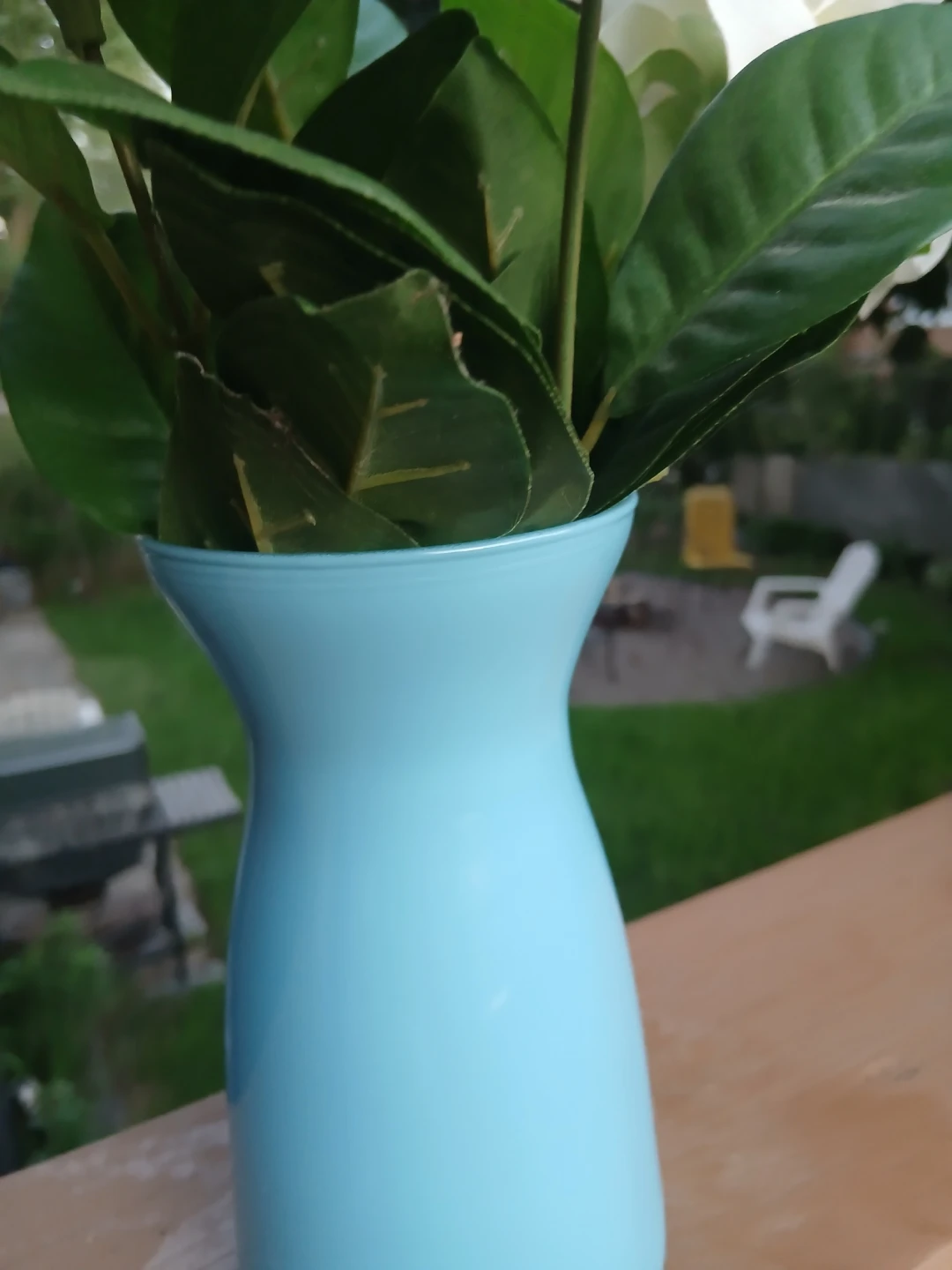 Light Blue Vase with White Artificial Gardenias - photo 2