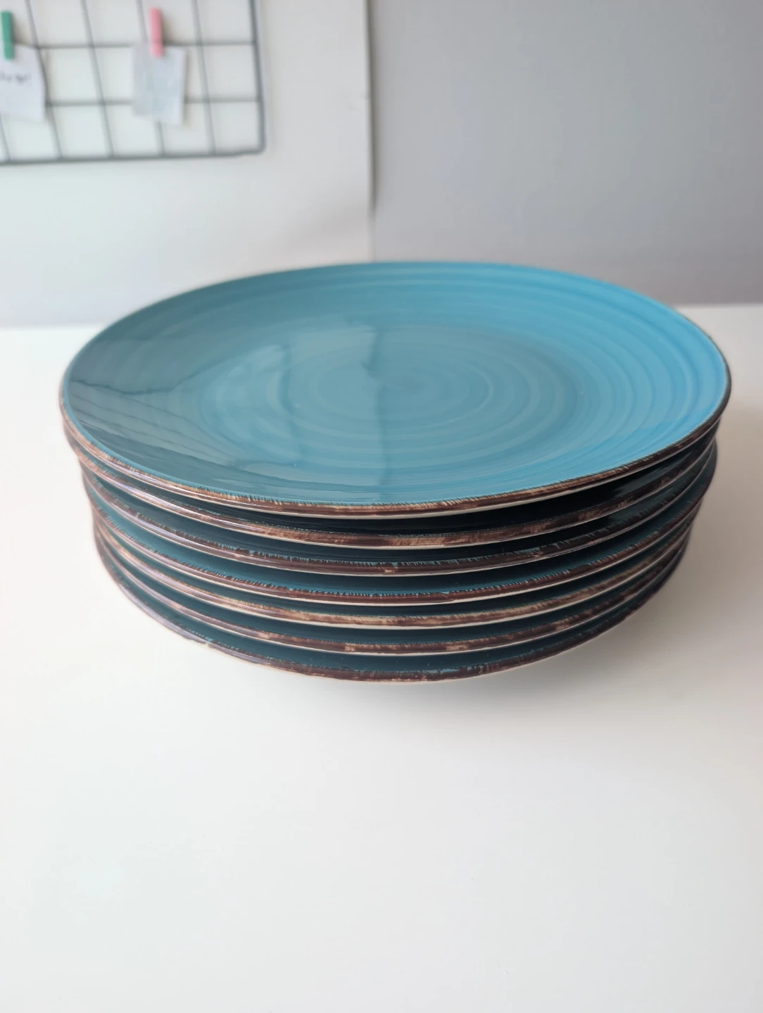 Stack of 6 Blue Swirl Dinner Plates