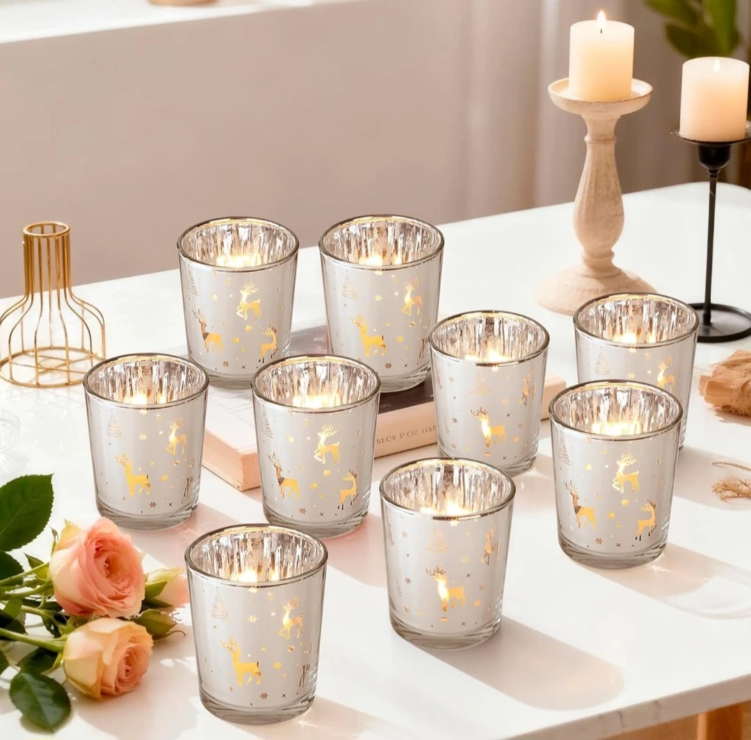 12 Pack Glass Deer Pattern Candle Holders
